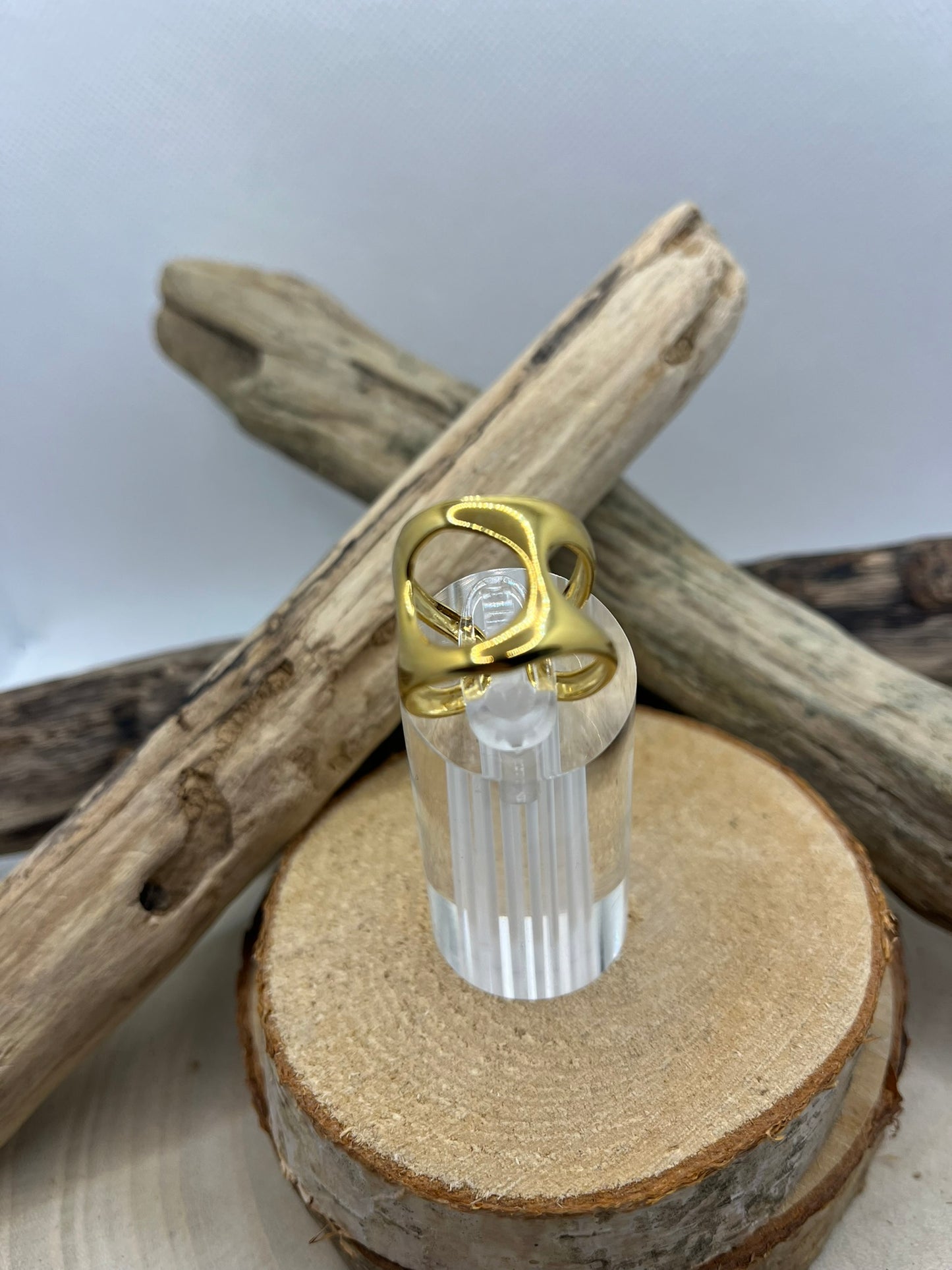 Bague en acier inoxydable tendance couleur Doré ajustable à la mode