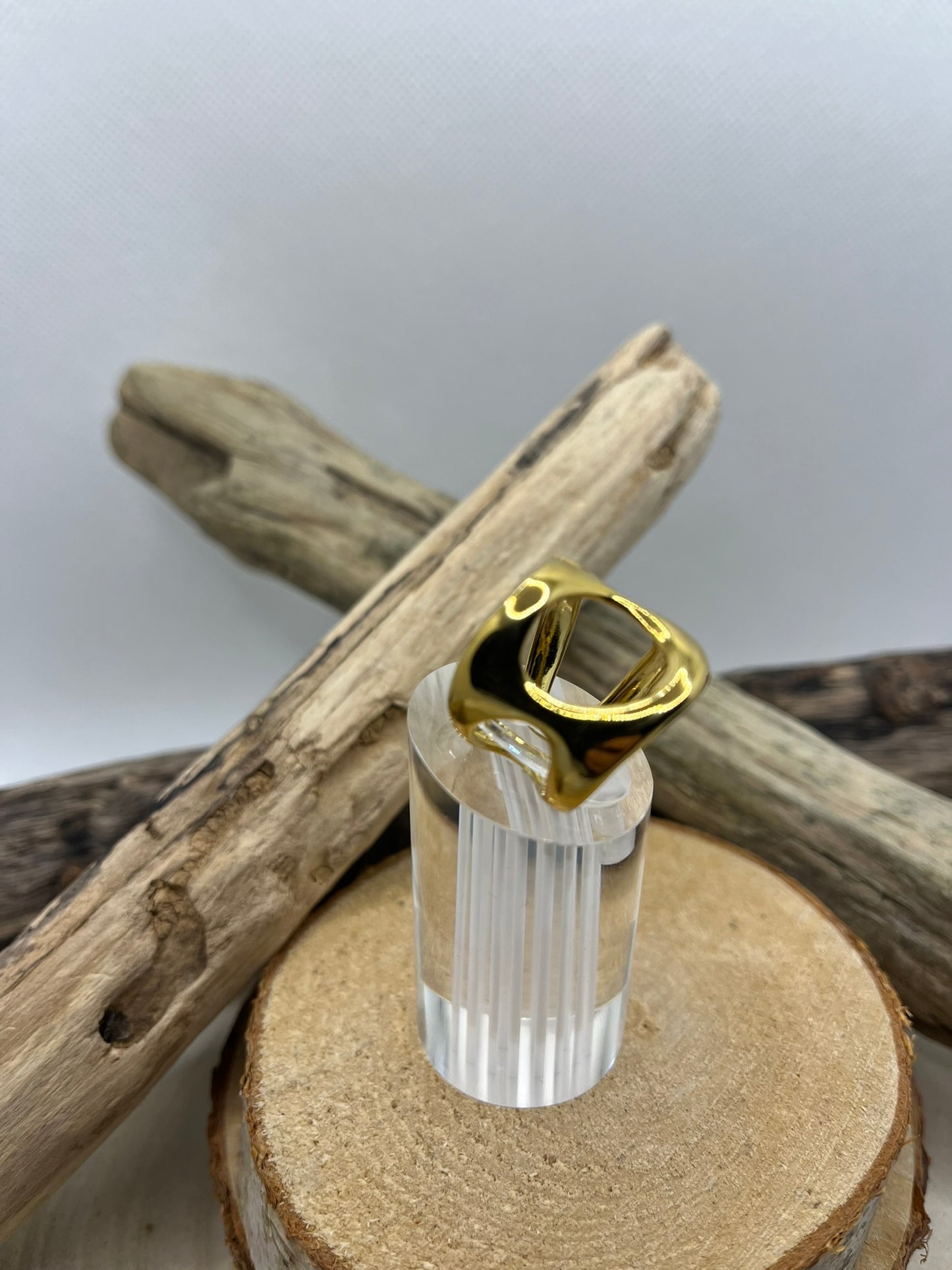 Bague en acier inoxydable tendance couleur Doré ajustable à la mode