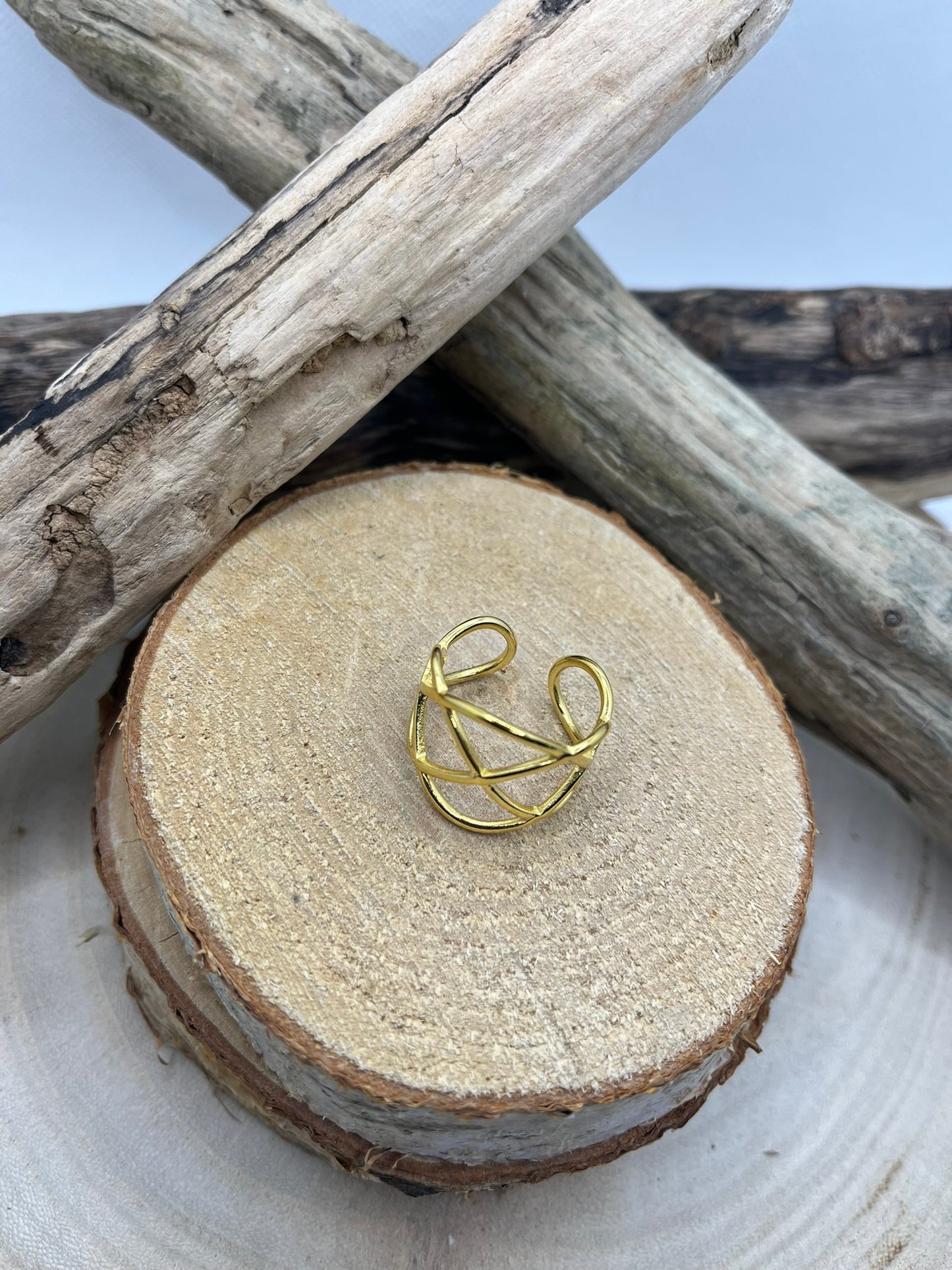 Bague en acier inoxydable tendance couleur doré ajustable à la mode