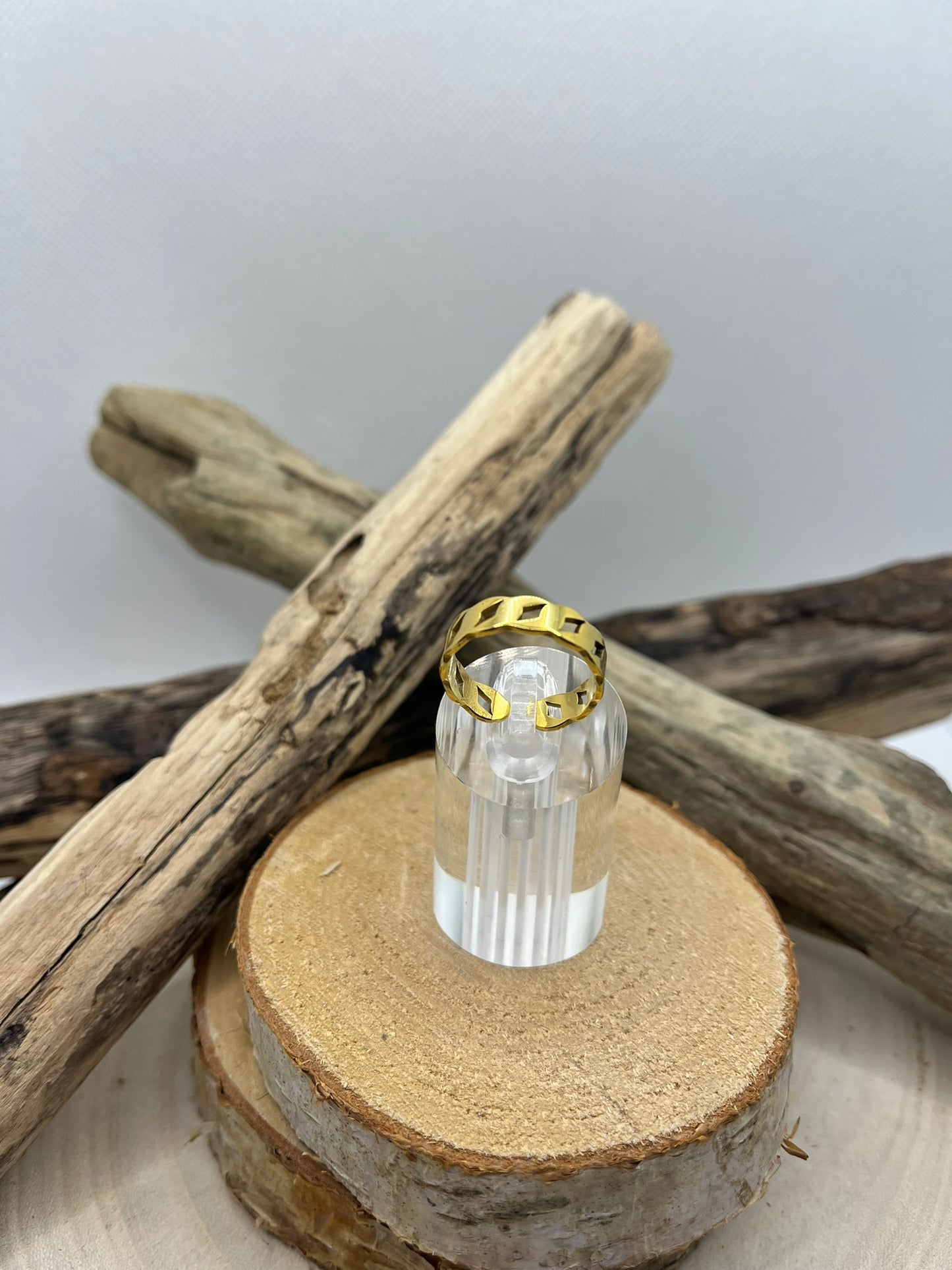 Bague en acier inoxydable tendance couleur doré ajustable à la mode