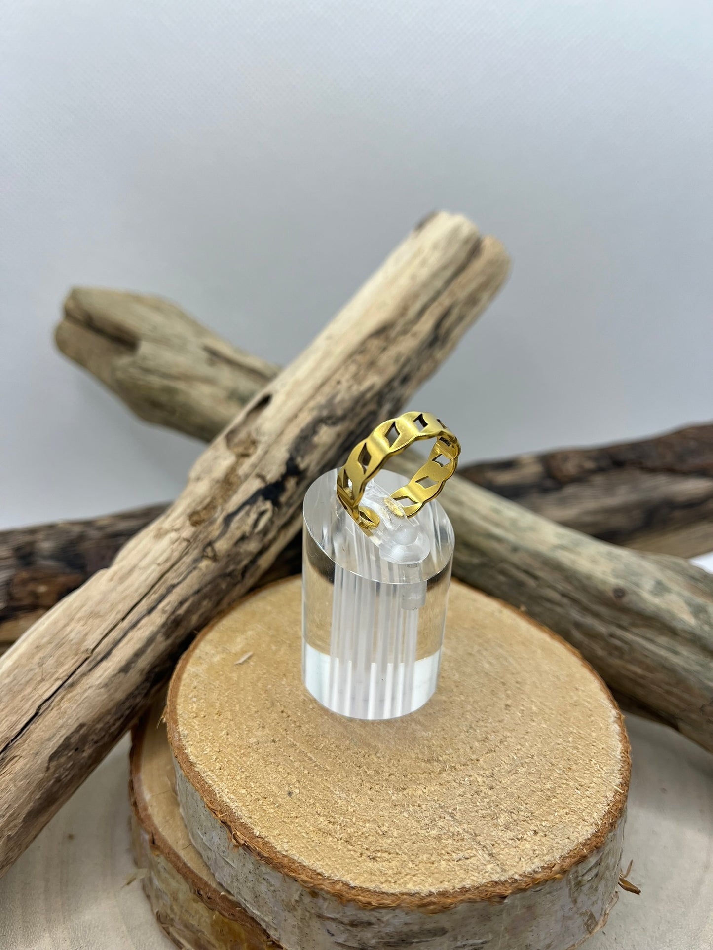 Bague en acier inoxydable tendance couleur doré ajustable à la mode