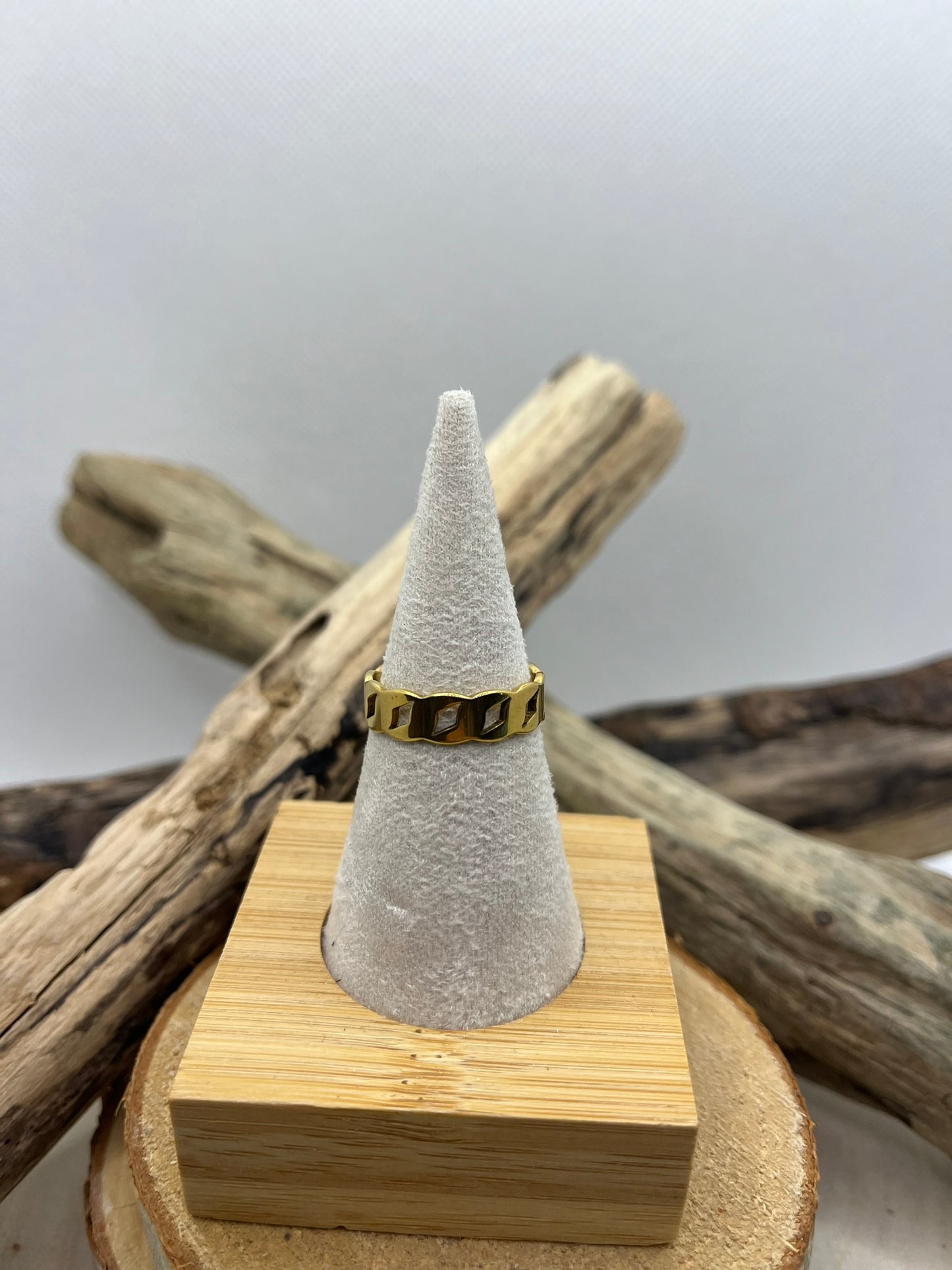 Bague en acier inoxydable tendance couleur doré ajustable à la mode