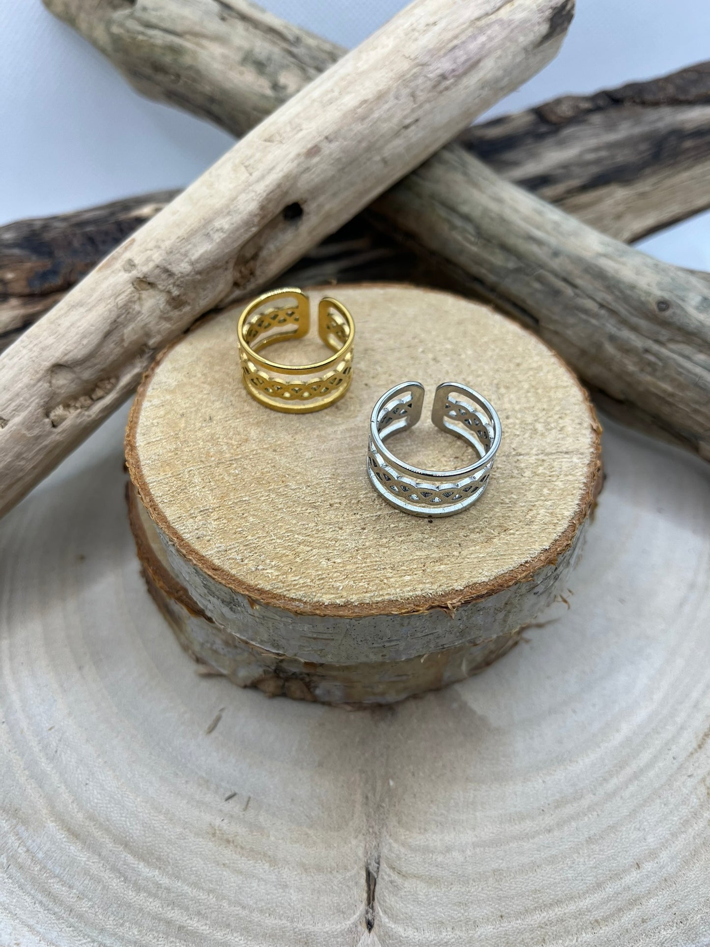 Bague en acier inoxydable prix raisonnable tendance couleur Doré ou en Argenté ajustable à la mode