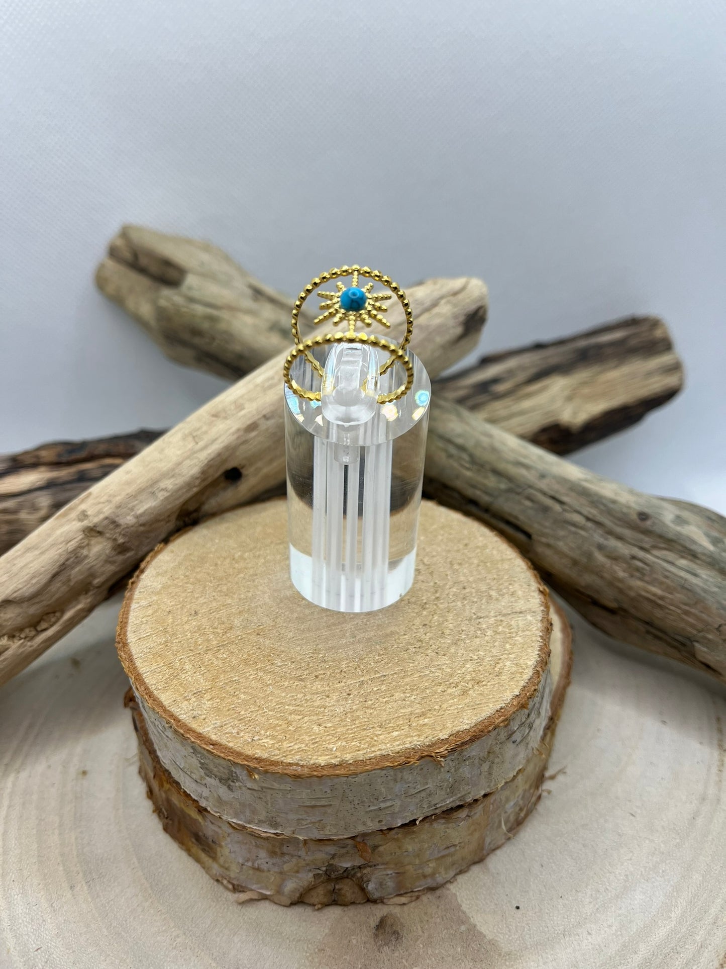 Bague Acier Inoxydable doré Ajustable - Pierre Naturelle Turquoise