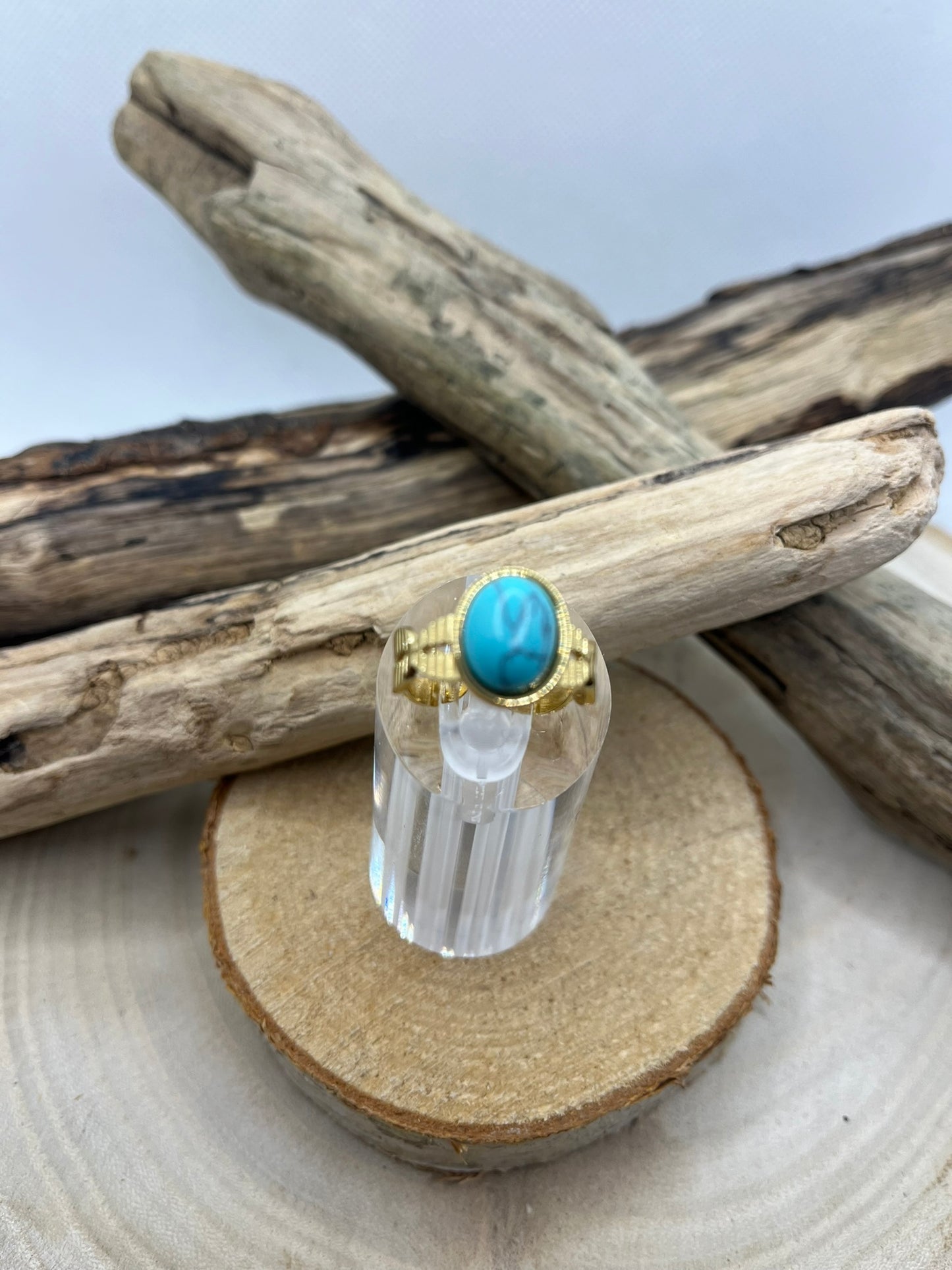 Bague Tendance Acier Inoxydable Ajustable - Pierre Naturelle Turquoise
