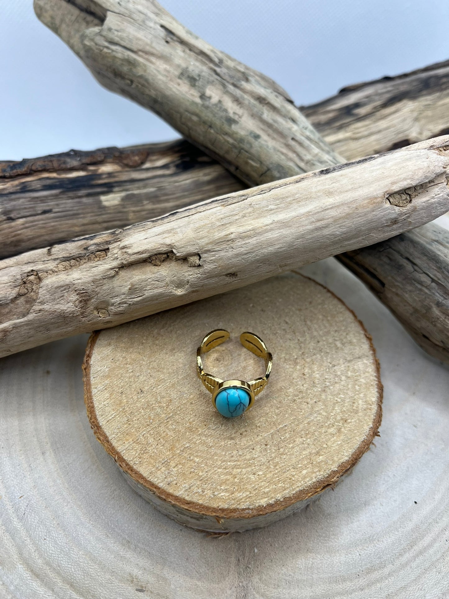Bague Tendance Acier Inoxydable Ajustable - Pierre Naturelle Turquoise