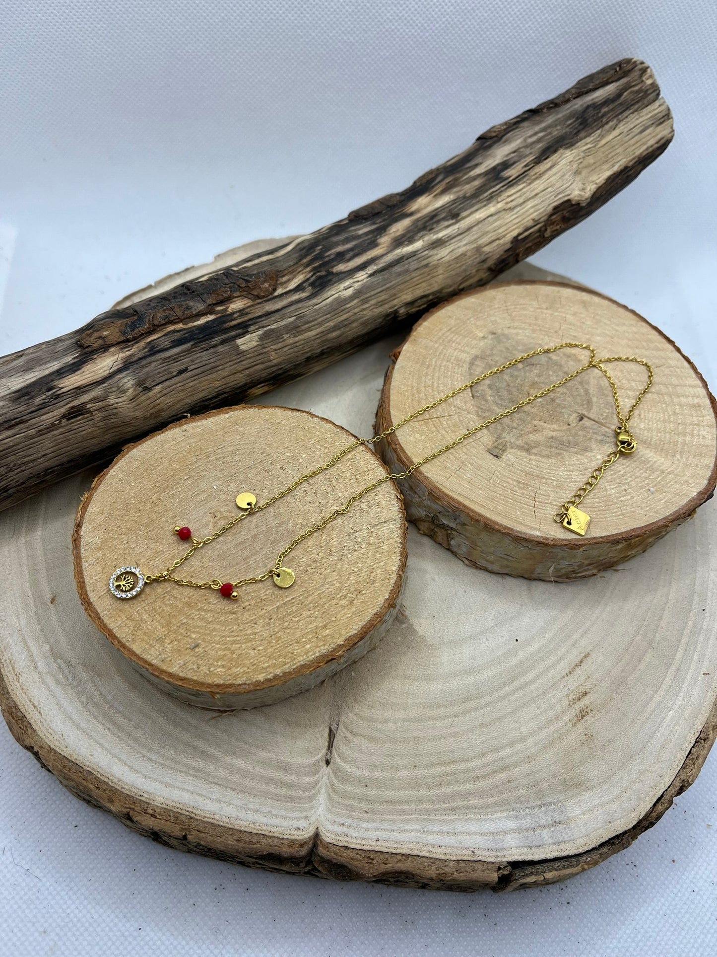 Collier Femme chaine fine Pendentif Arbre de vie ornés de strass - Acier inoxydable - Doré
