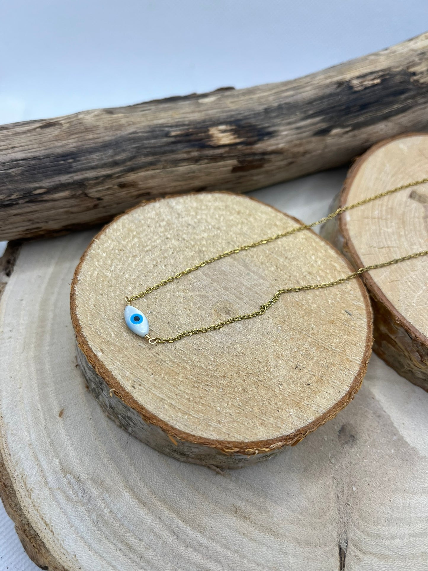 Collier Femme Chaine fine pendentif oeil - Acier inoxydable - Doré