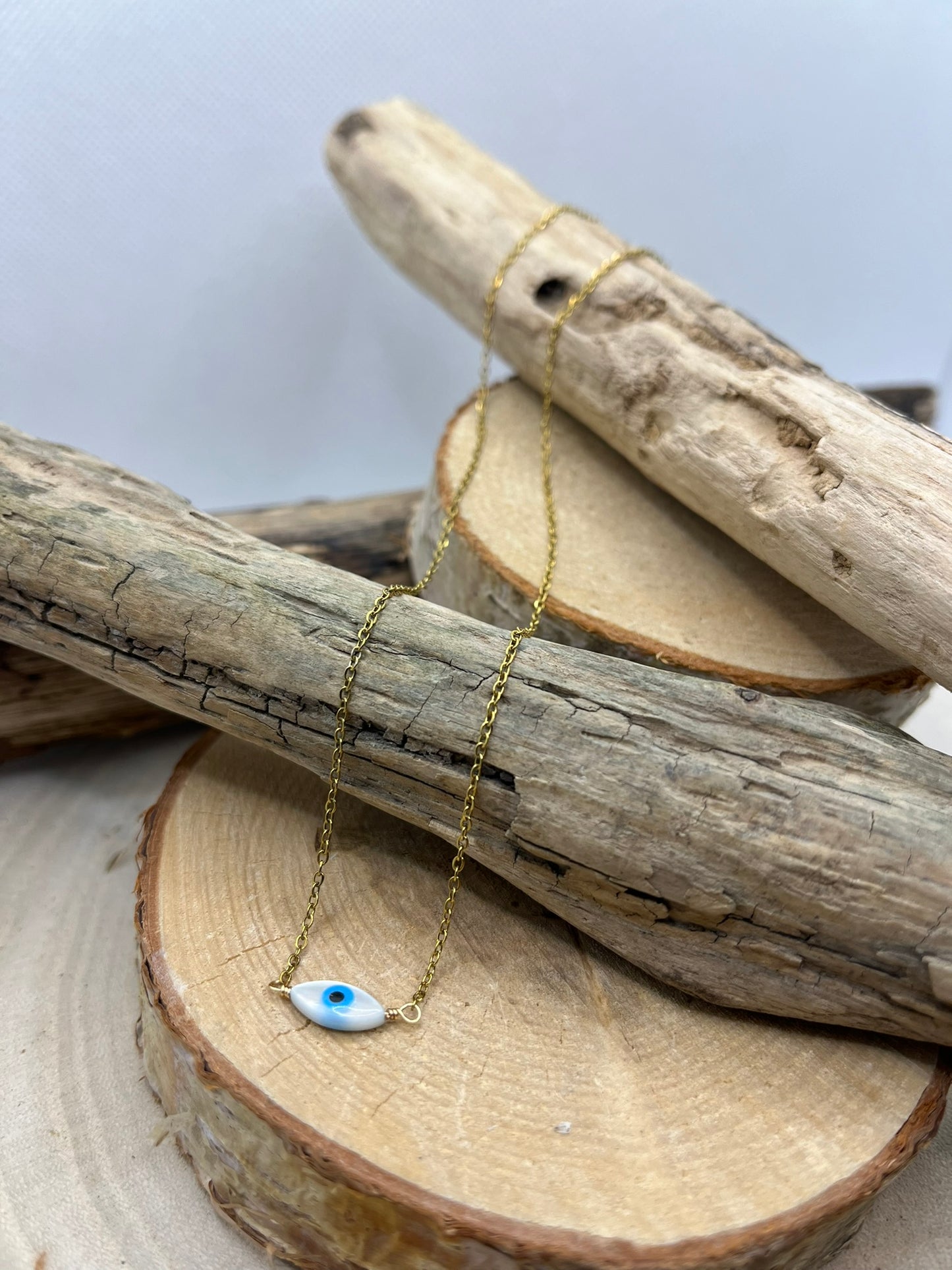 Collier Femme Chaine fine pendentif oeil - Acier inoxydable - Doré