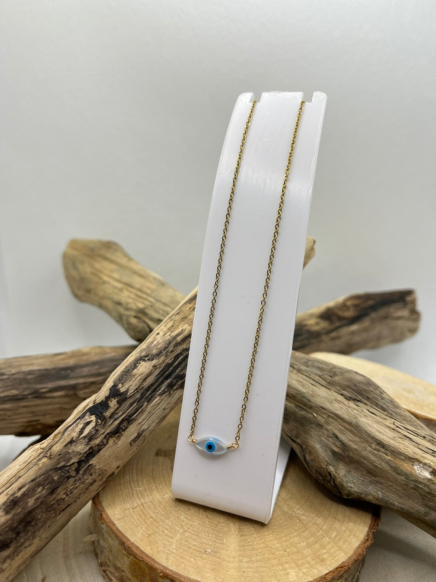 Collier Femme Chaine fine pendentif oeil - Acier inoxydable - Doré