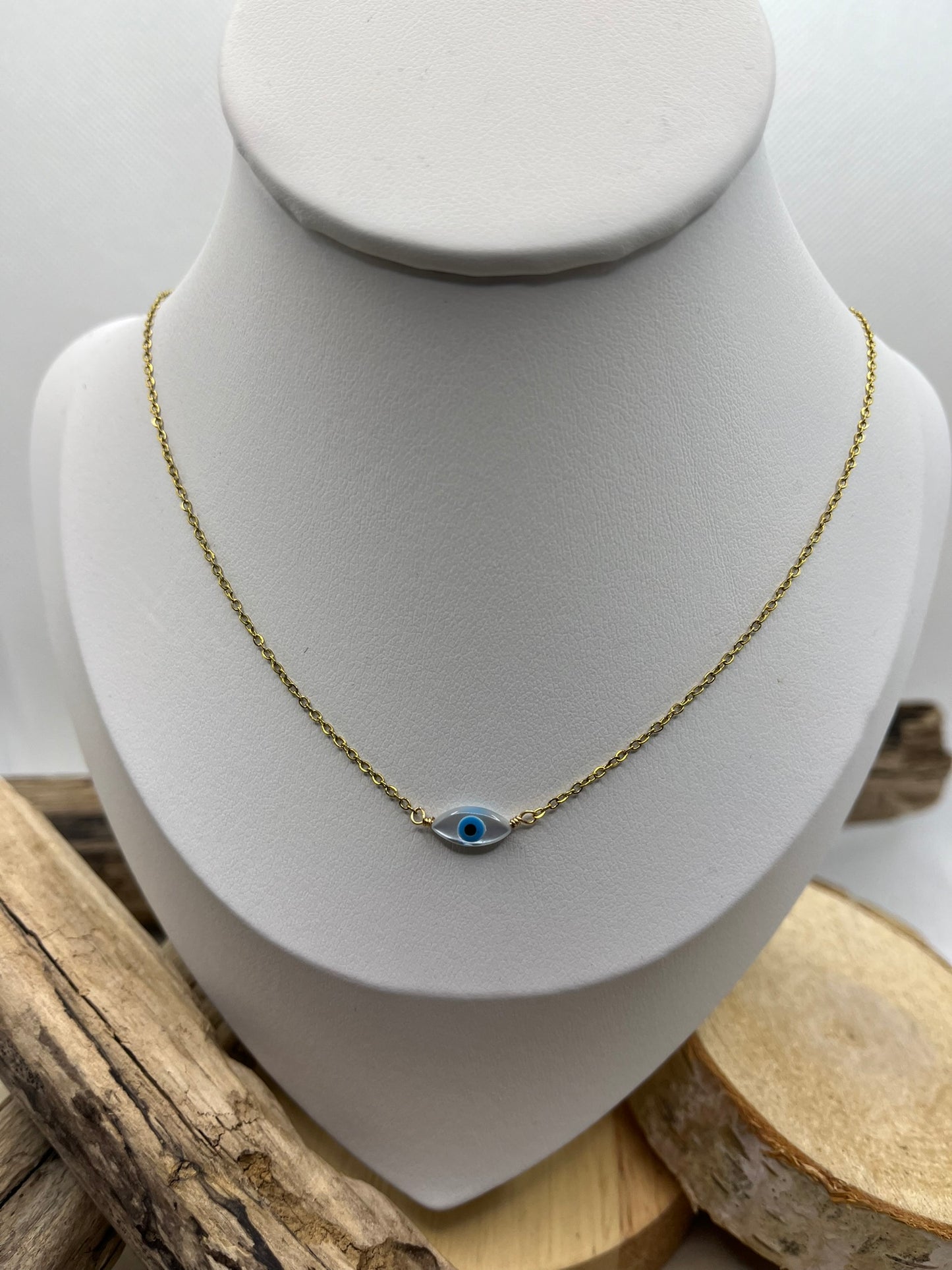 Collier Femme Chaine fine pendentif oeil - Acier inoxydable - Doré