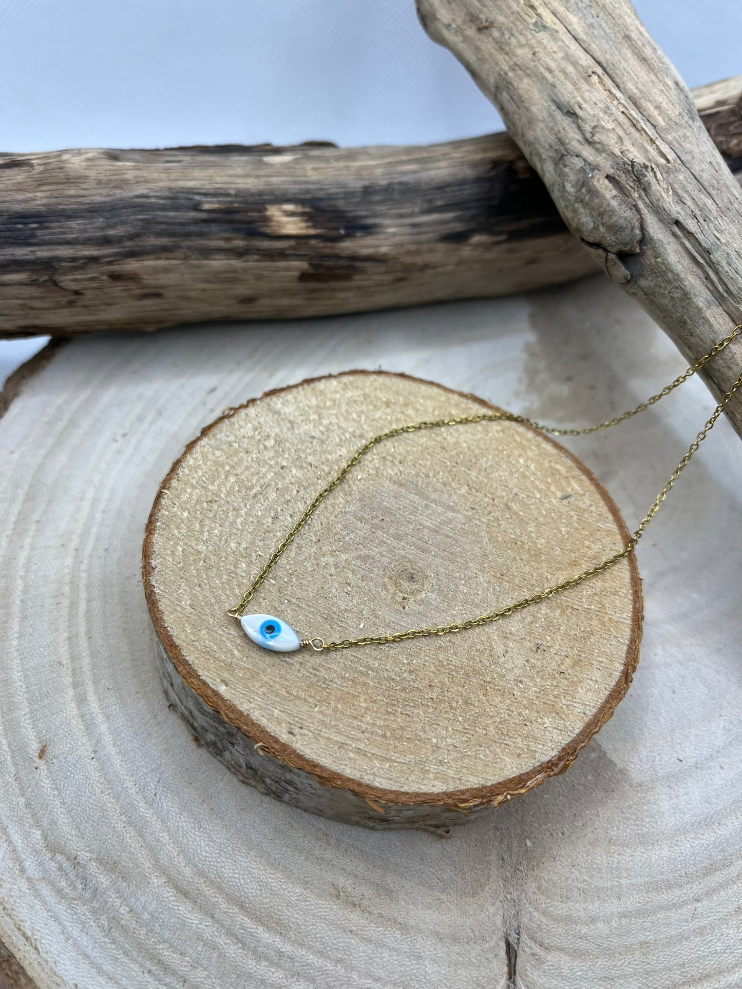 Collier Femme Chaine fine pendentif oeil - Acier inoxydable - Doré