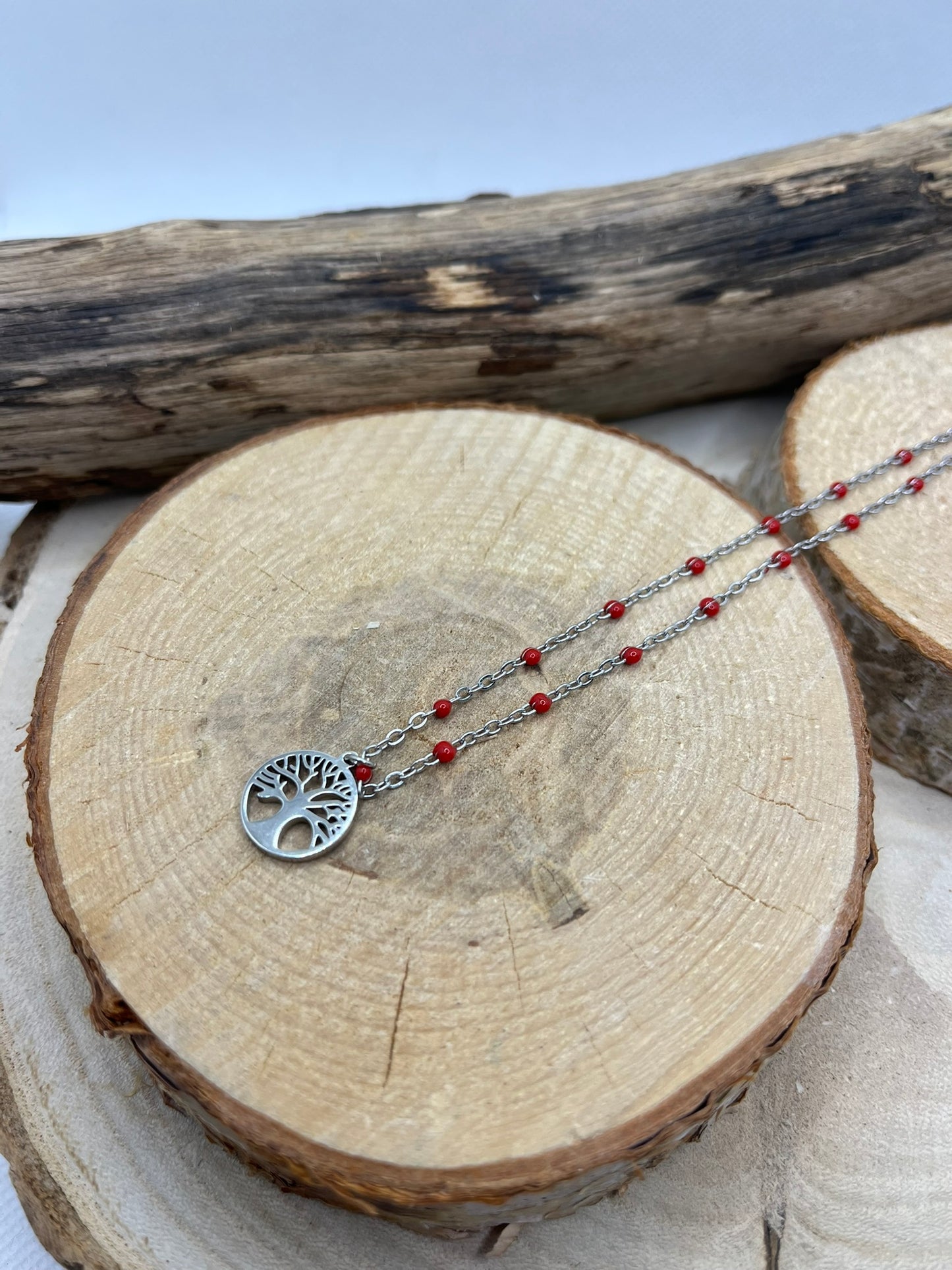 Collier Femme Chaine fine avec Pendentif Arbre de vie - Acier Inoxydable - Argenté