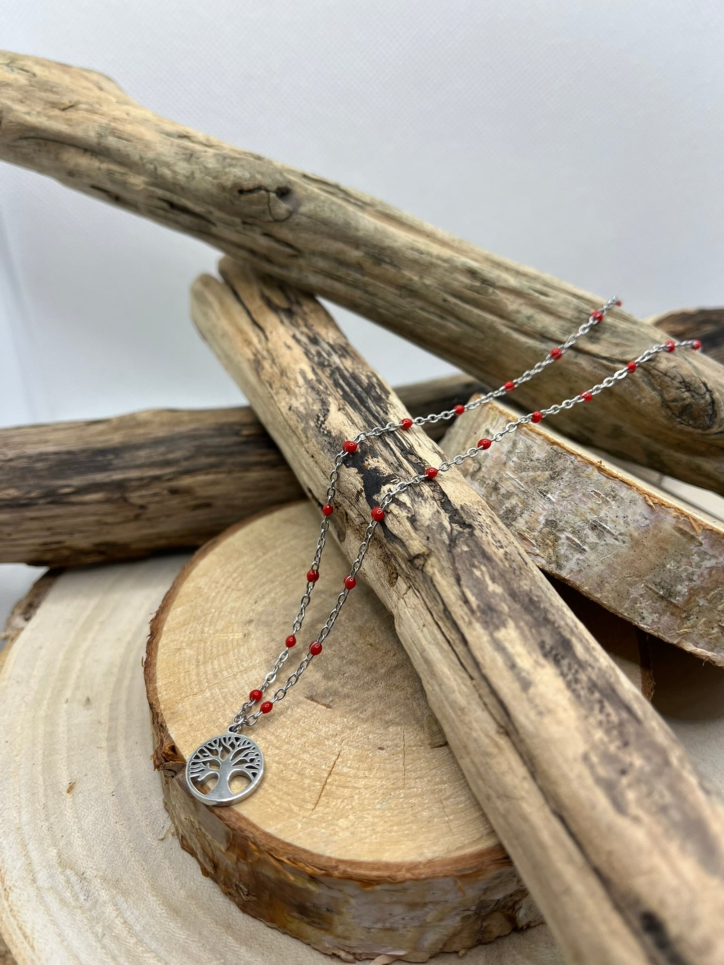 Collier Femme Chaine fine avec Pendentif Arbre de vie - Acier Inoxydable - Argenté