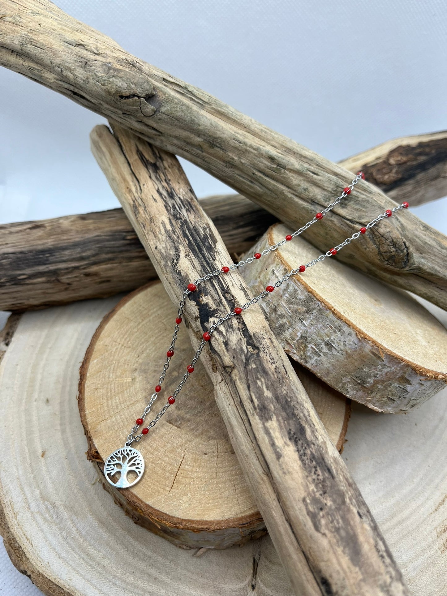 Collier Femme Chaine fine avec Pendentif Arbre de vie - Acier Inoxydable - Argenté