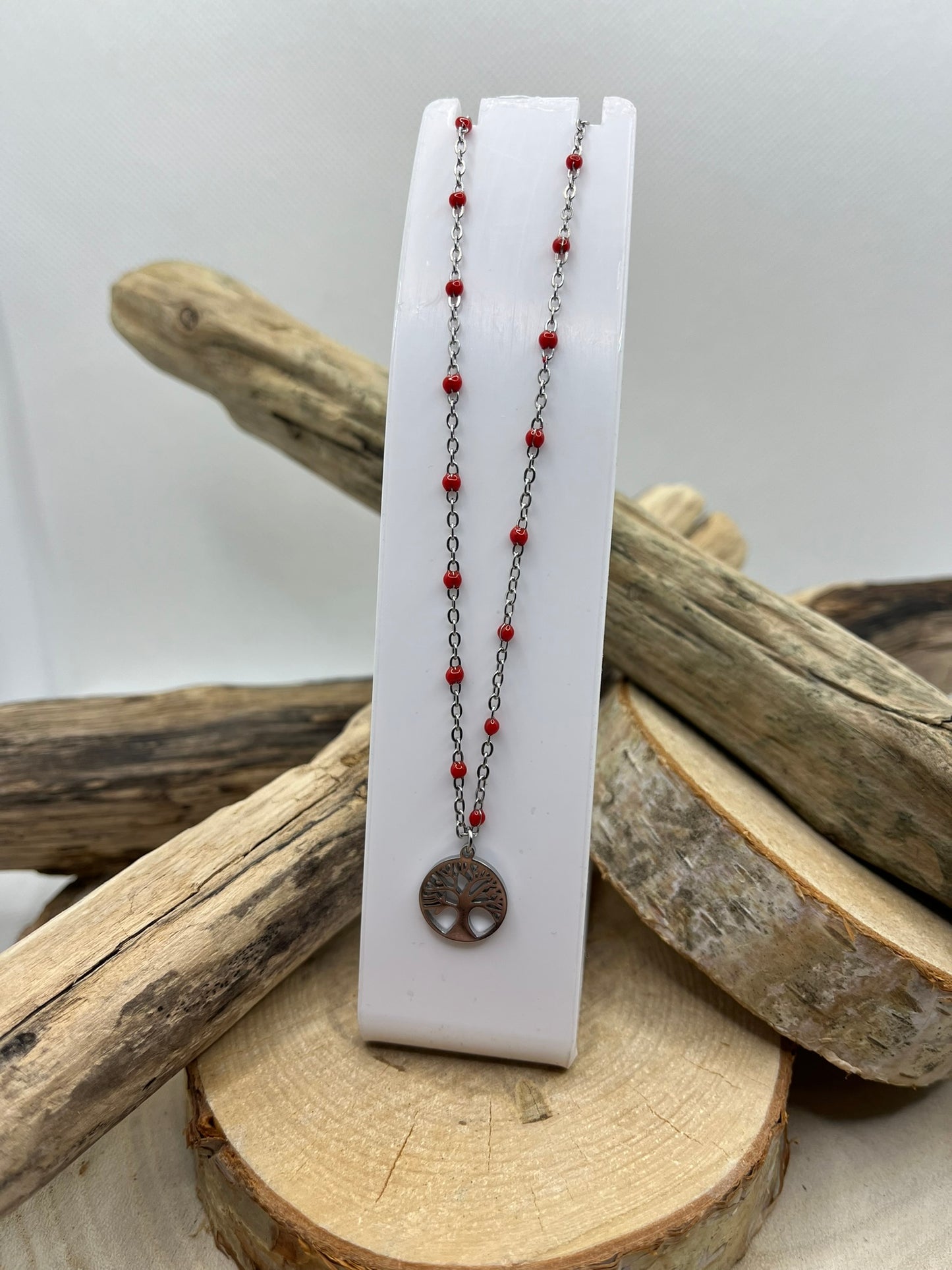 Collier Femme Chaine fine avec Pendentif Arbre de vie - Acier Inoxydable - Argenté