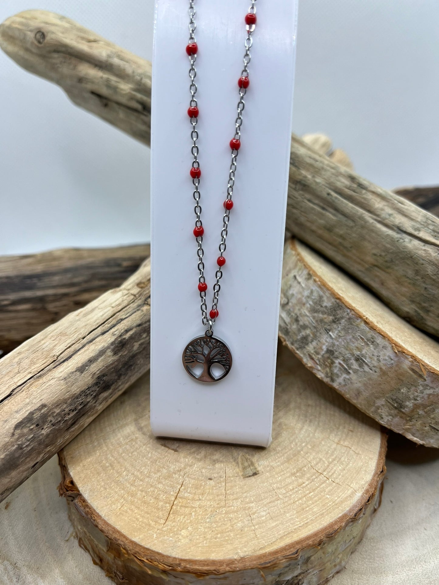 Collier Femme Chaine fine avec Pendentif Arbre de vie - Acier Inoxydable - Argenté