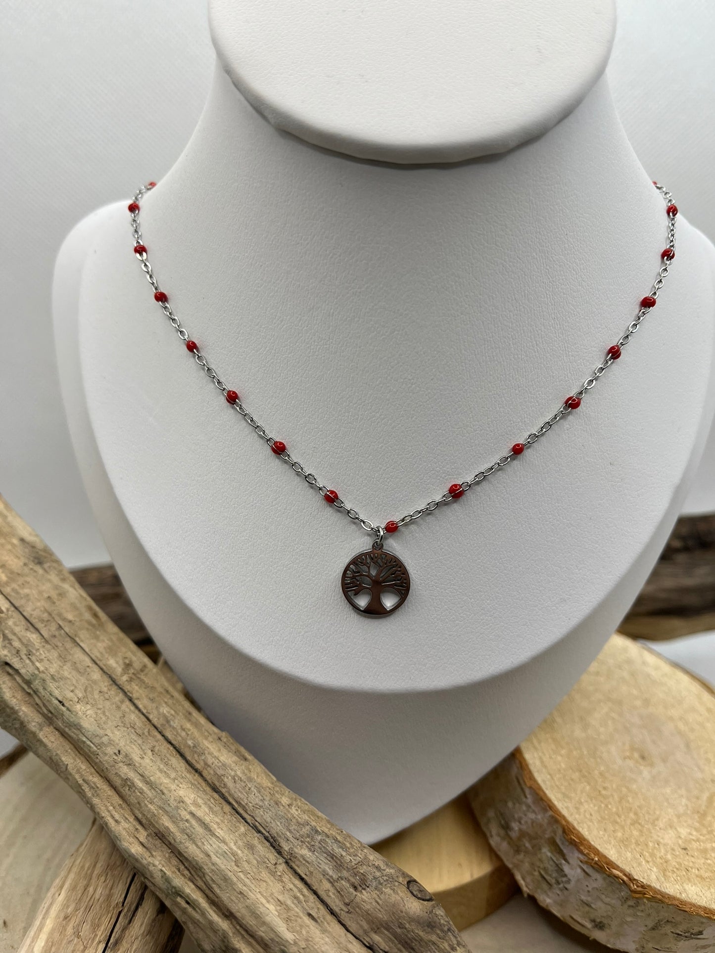 Collier Femme Chaine fine avec Pendentif Arbre de vie - Acier Inoxydable - Argenté