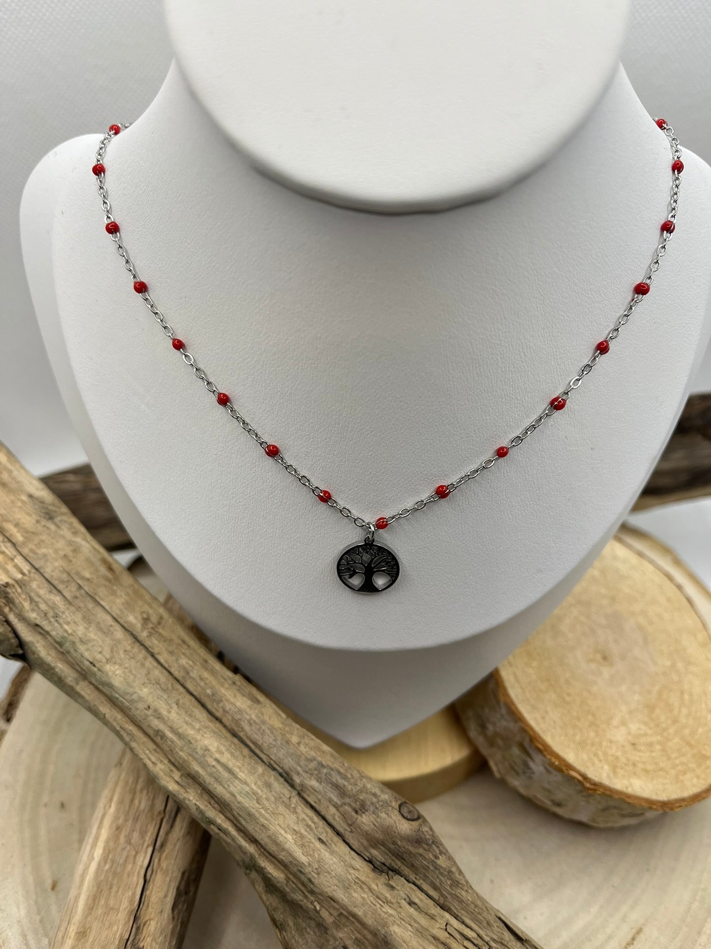 Collier Femme Chaine fine avec Pendentif Arbre de vie - Acier Inoxydable - Argenté