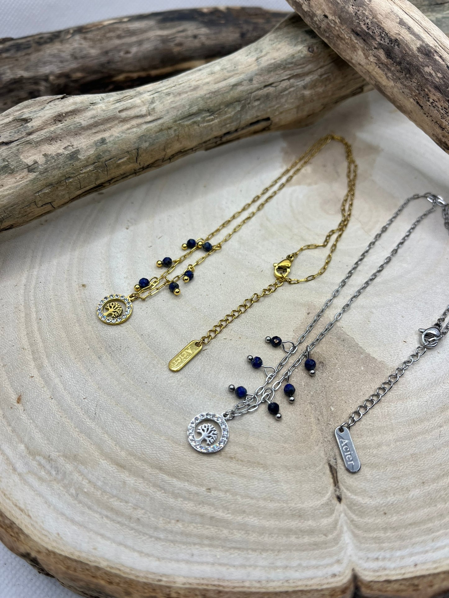 Collier Femme Chaine fine pendentif Arbre de vie Ornés de Strass brillant - Acier inoxydable Doré ou en Argenté