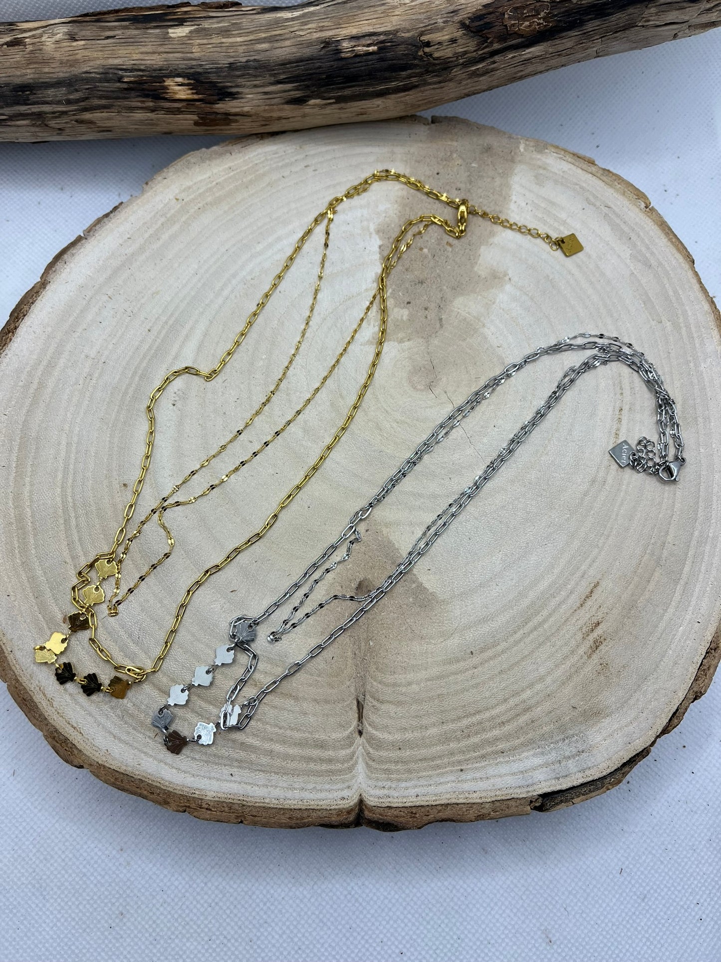 Collier Femme Chic sur 2 chaines - Acier Inoxydable - Doré ou en Argenté