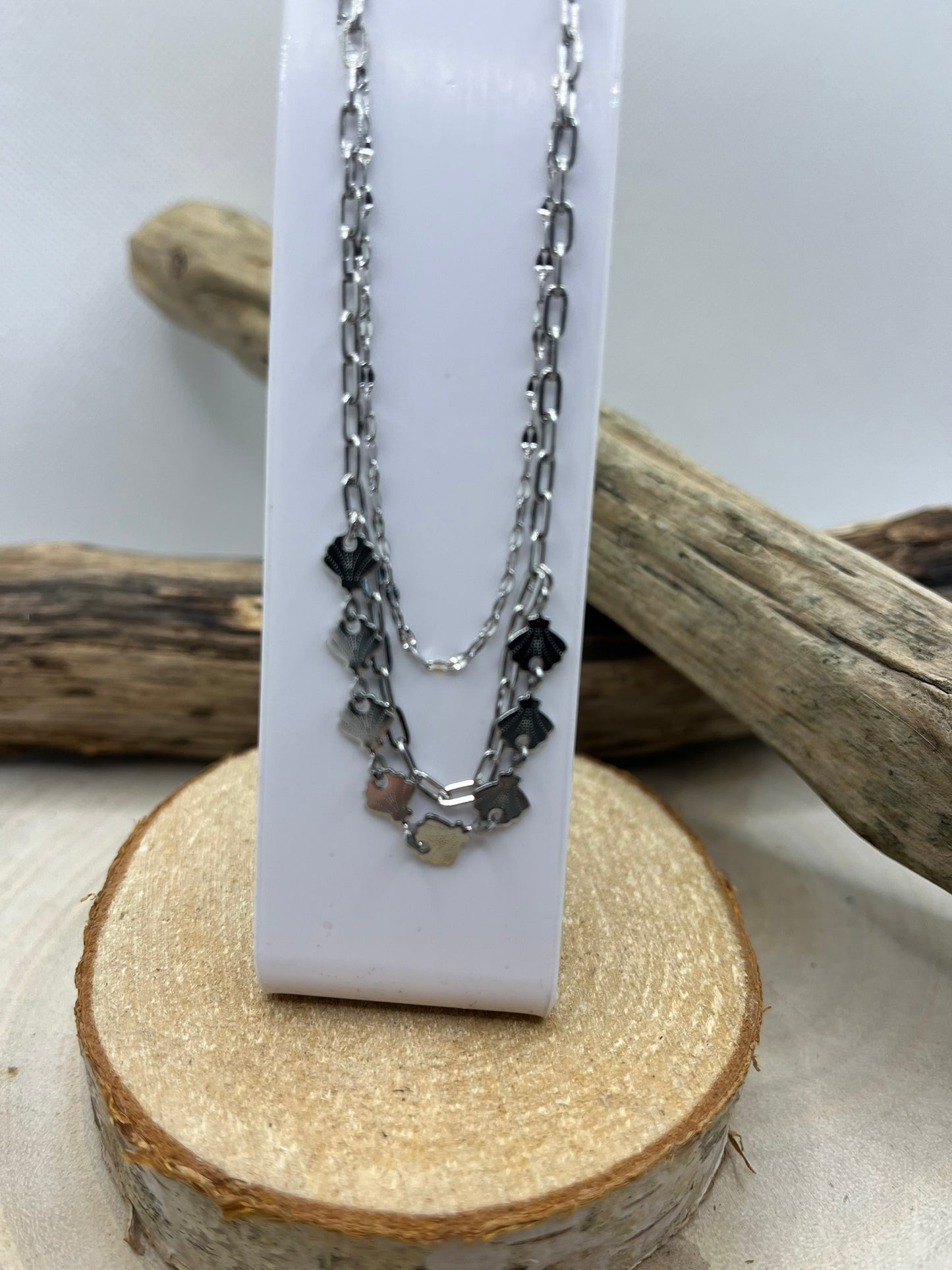 Collier Femme Chic sur 2 chaines - Acier Inoxydable - Doré ou en Argenté