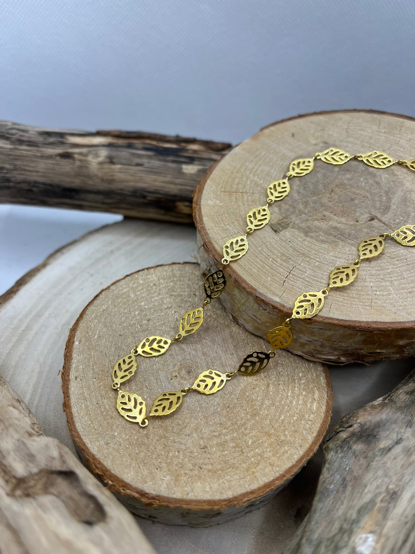 Collier chaine et ses petites feuilles - Acier inoxydable Doré