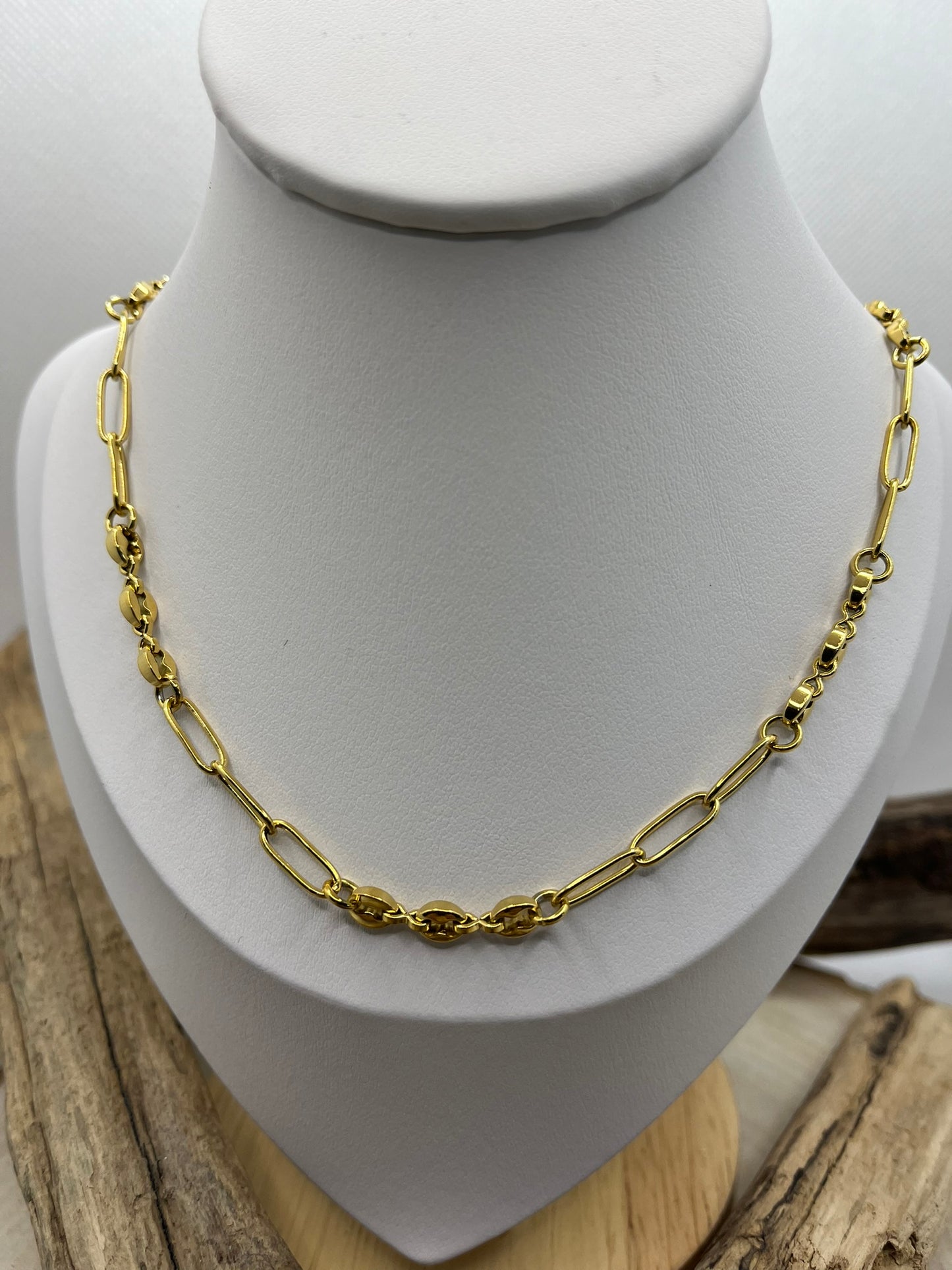 Collier Maillon chaine et Grains de café élégant - Acier inoxydable doré