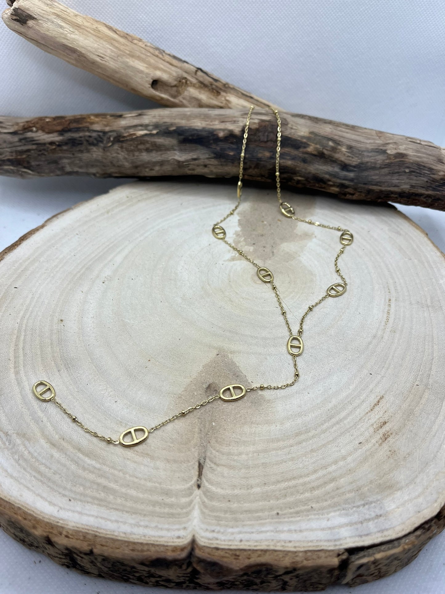 Collier Chaine fine et petite Agrafe + Pendentif chaine avec petite agrafe - Acier inoxydable doré