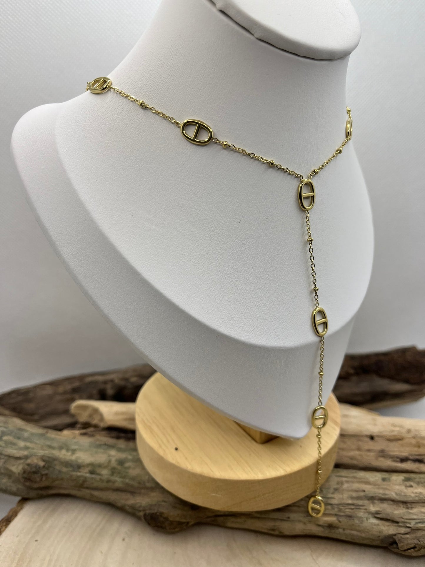 Collier Chaine fine et petite Agrafe + Pendentif chaine avec petite agrafe - Acier inoxydable doré