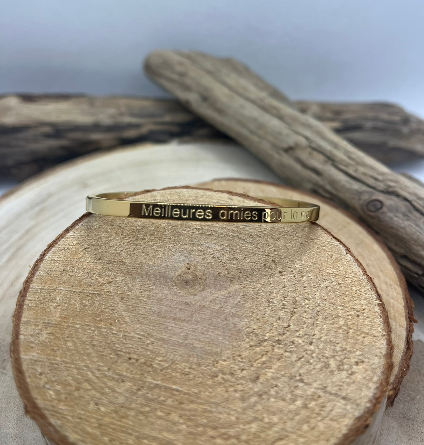 Bracelet Jonc à Message ( Meilleures amies pour la vie ) Acier inoxydable