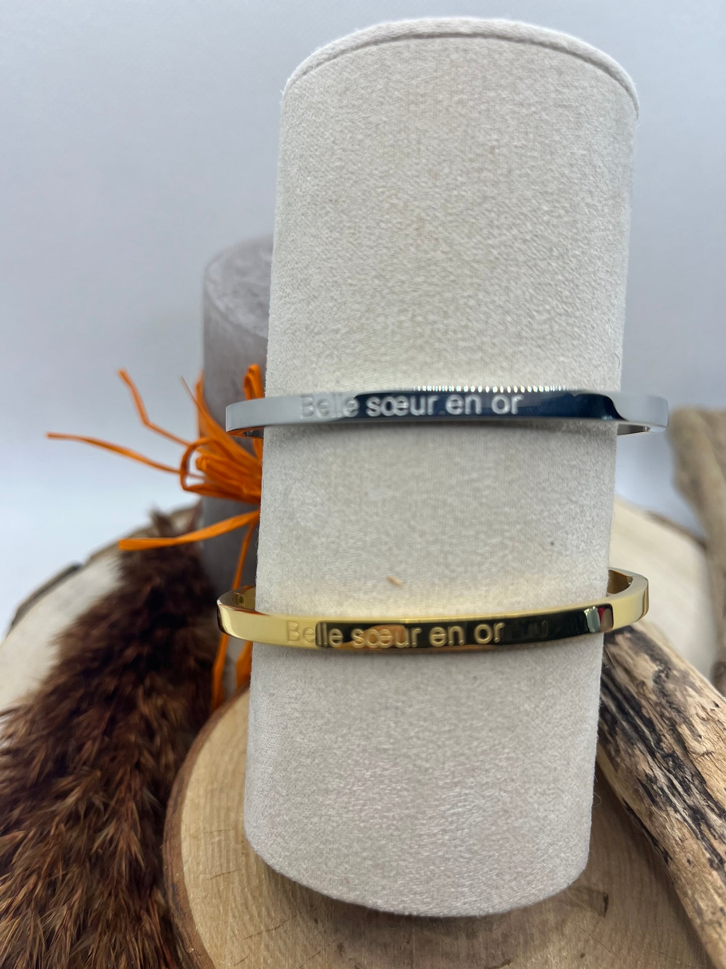 Bracelet Jonc à message ( Belle soeur en or ) - Acier inoxydable Doré - Argenté