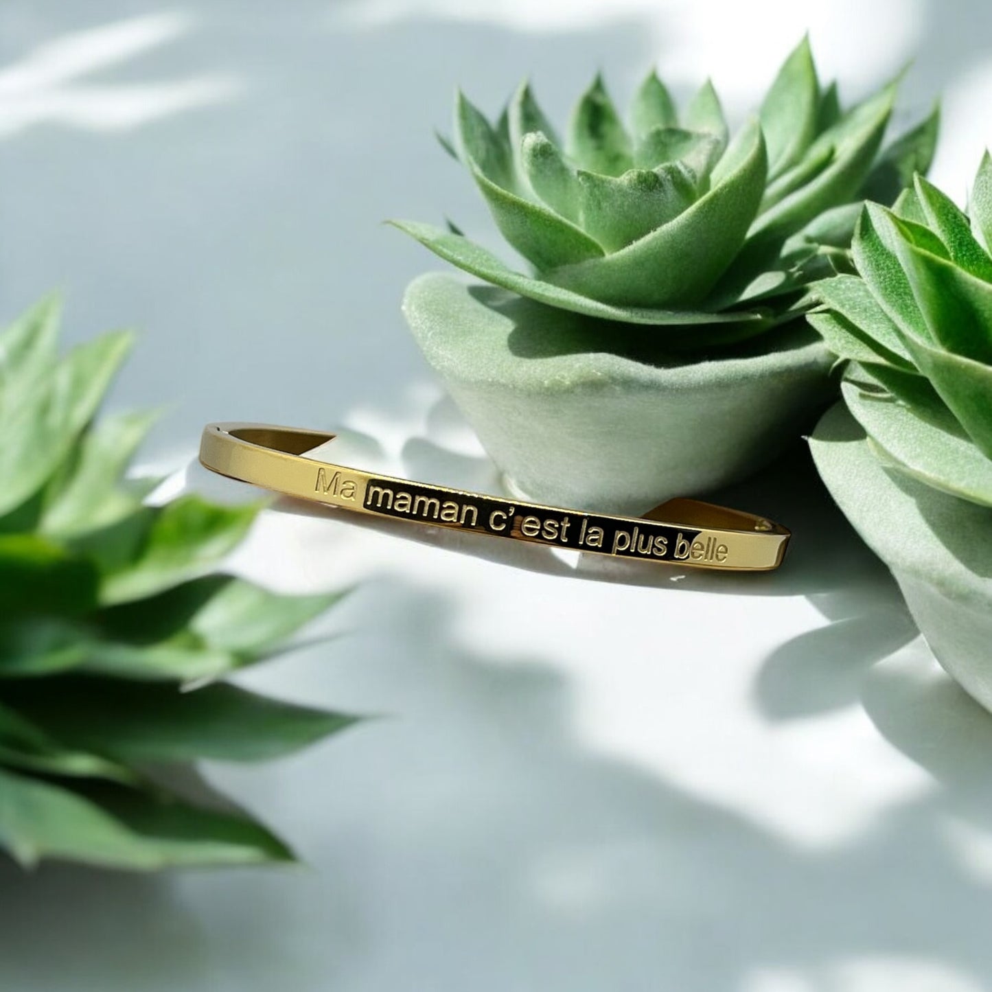 Bracelet Jonc à message ( Ma maman c'est la plus belle ) Acier inoxydable doré ou en argenté