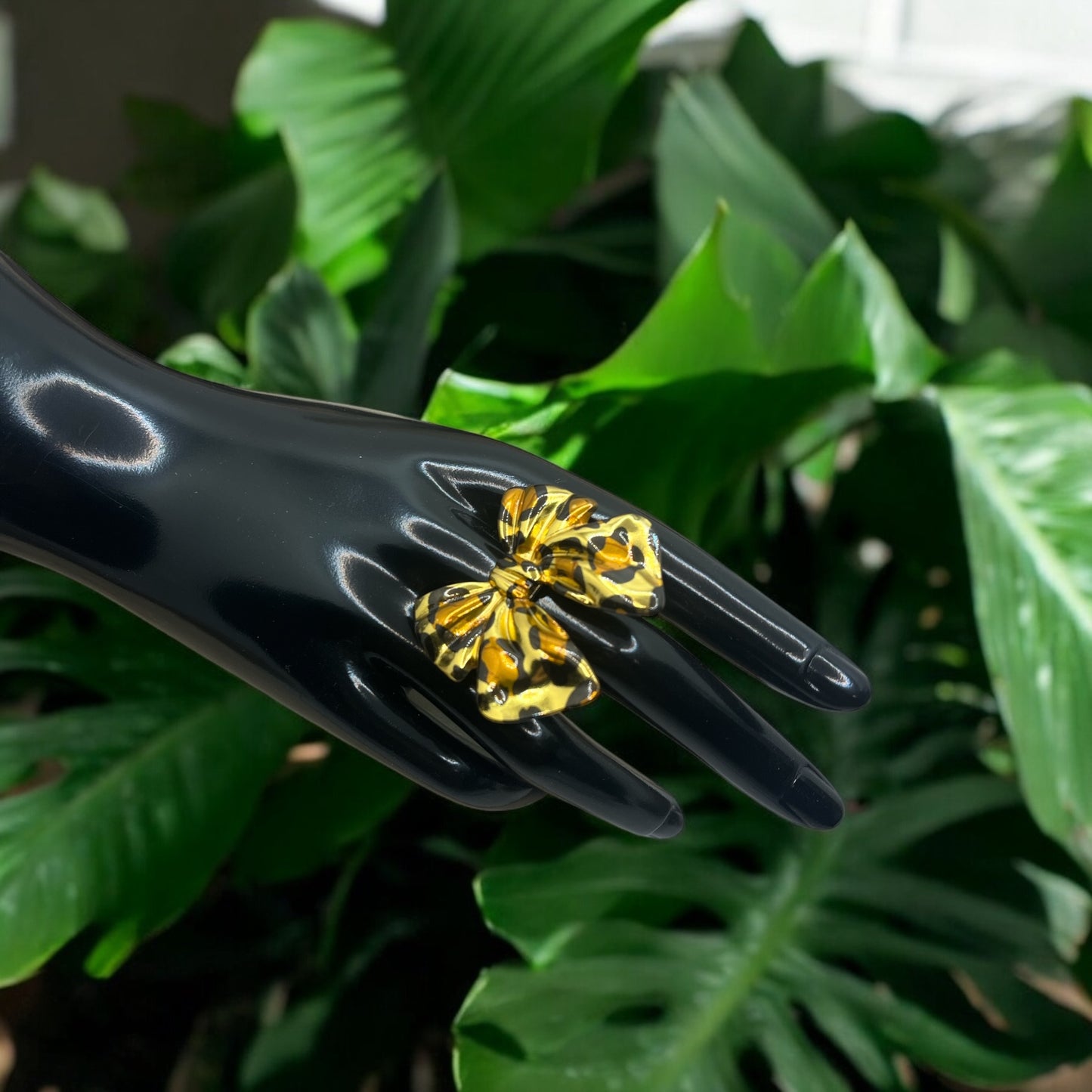 Bague noeud papillon style léopard Acier inoxydable ajustable