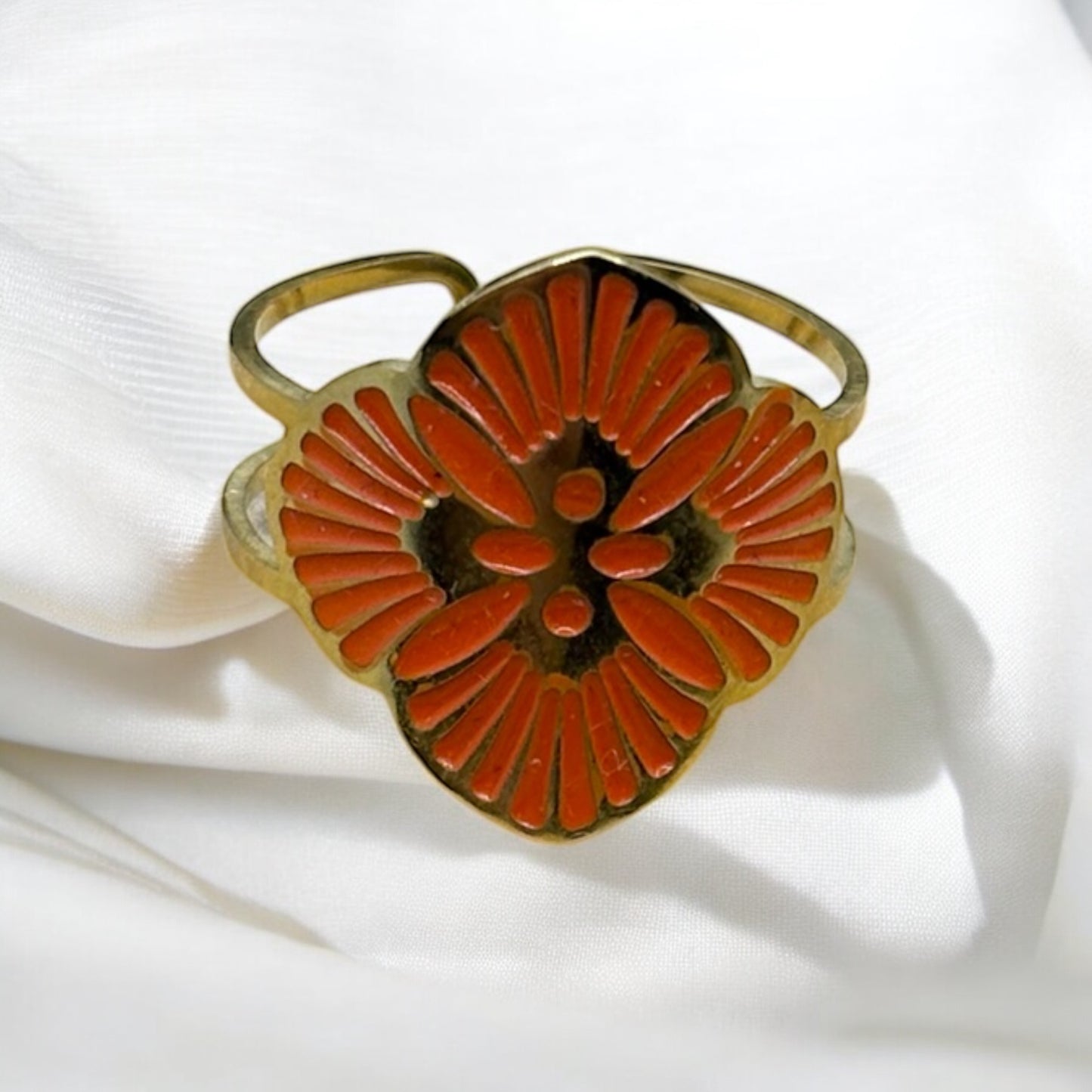 Bague fleur Chic élégante réglable de couleur orange ou vert - Acier inoxydable