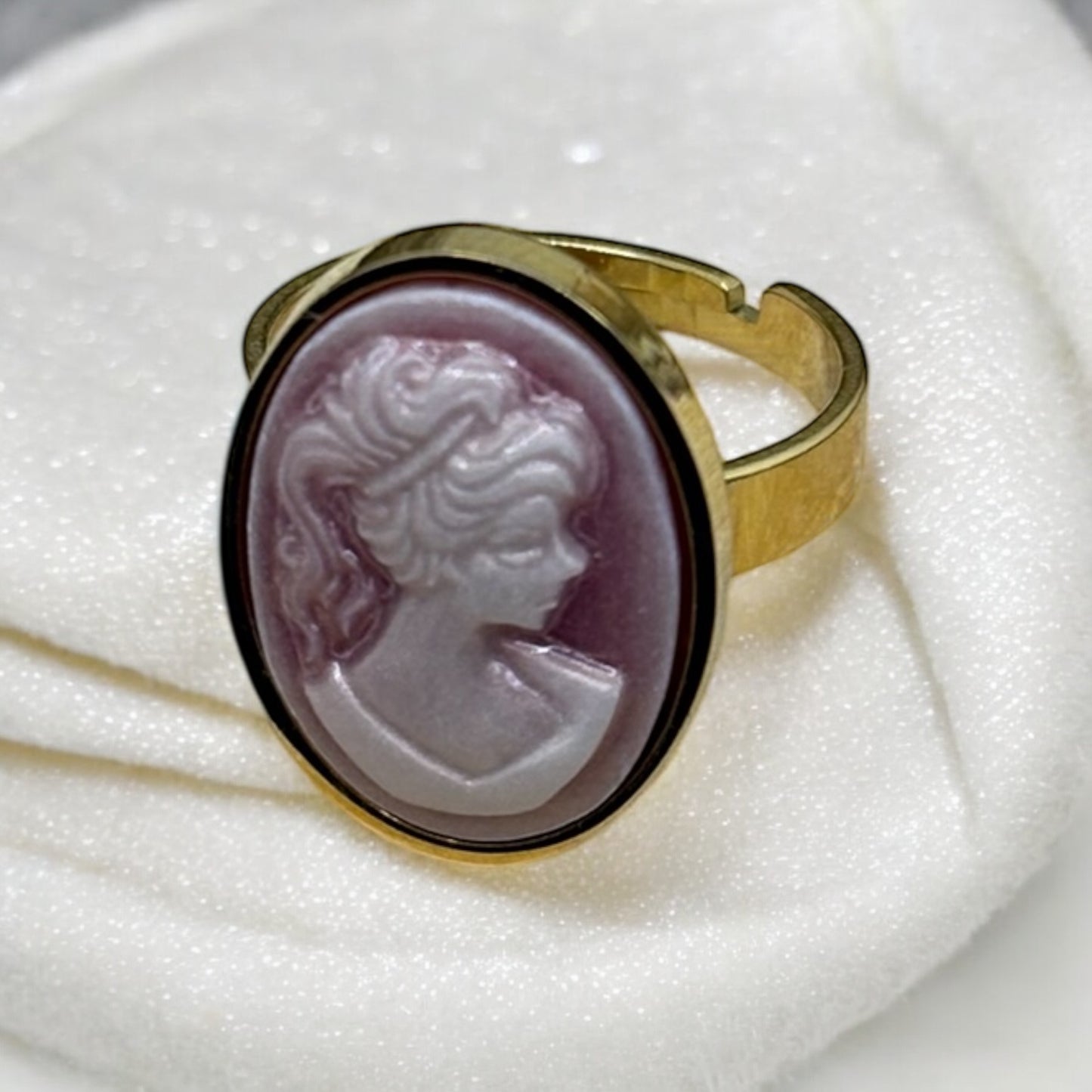 Bague Camé de Couleur Noir, Rose ou Bleu Réglable - Acier inoxydable Doré