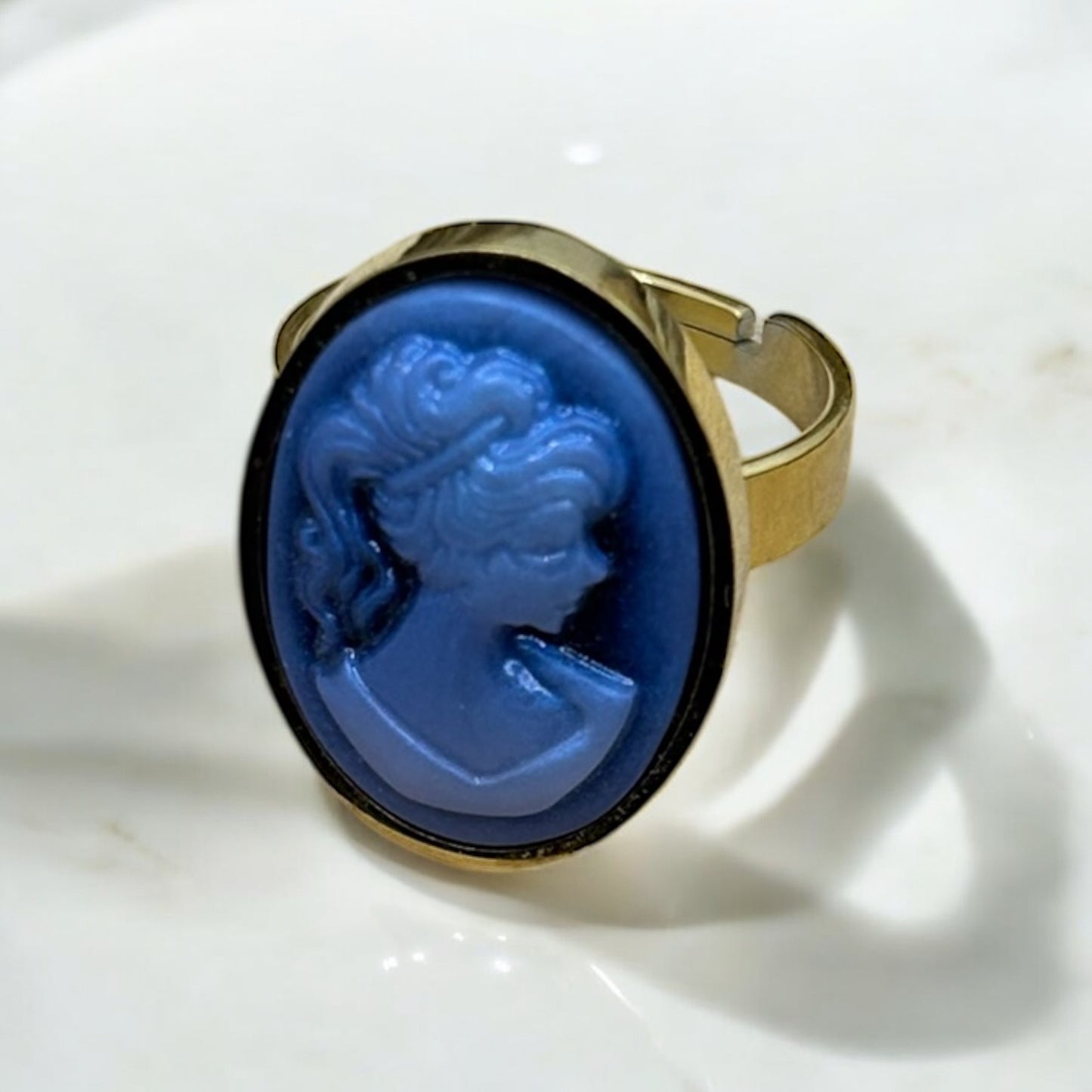 Bague Camé de Couleur Noir, Rose ou Bleu Réglable - Acier inoxydable Doré