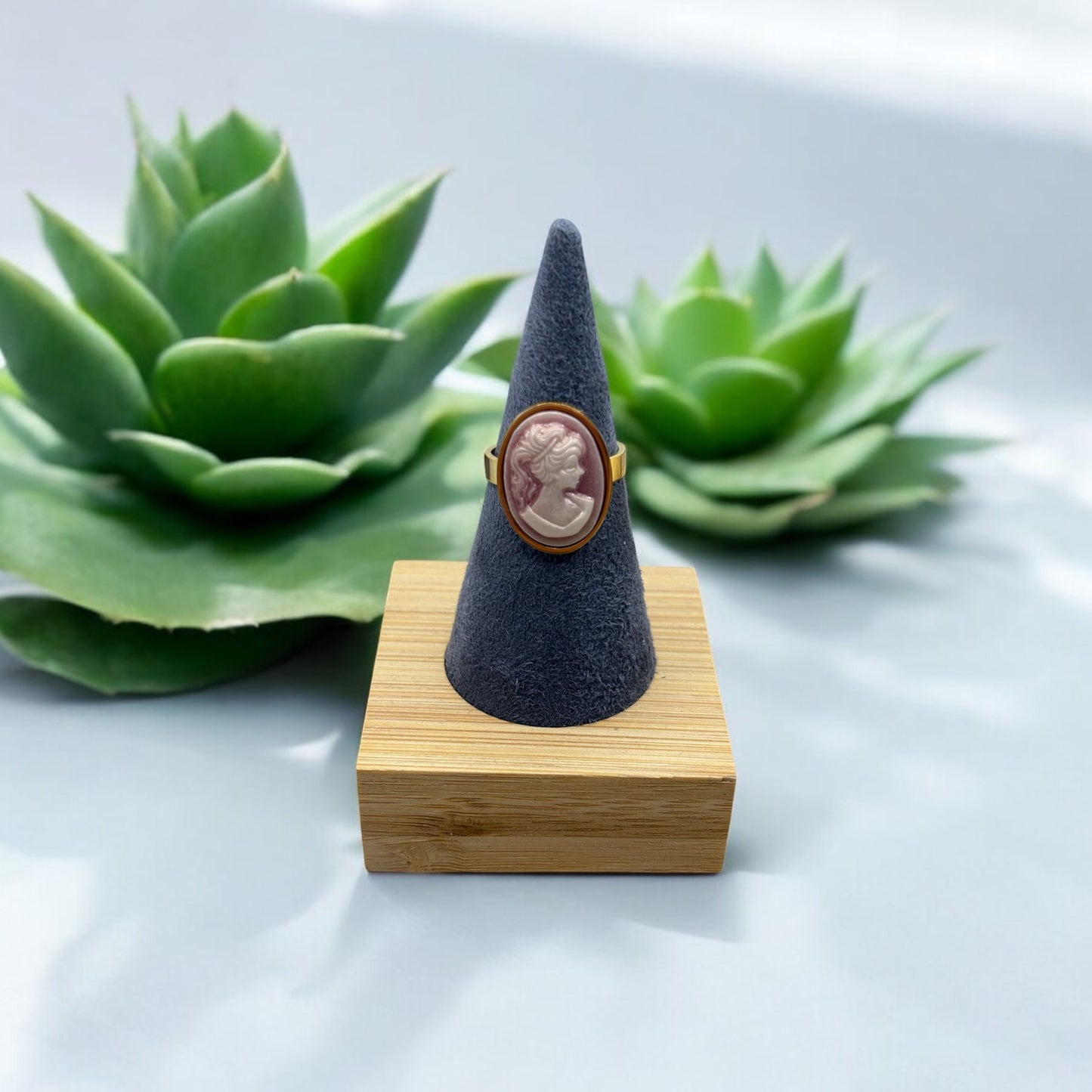 Bague Camé de Couleur Noir, Rose ou Bleu Réglable - Acier inoxydable Doré