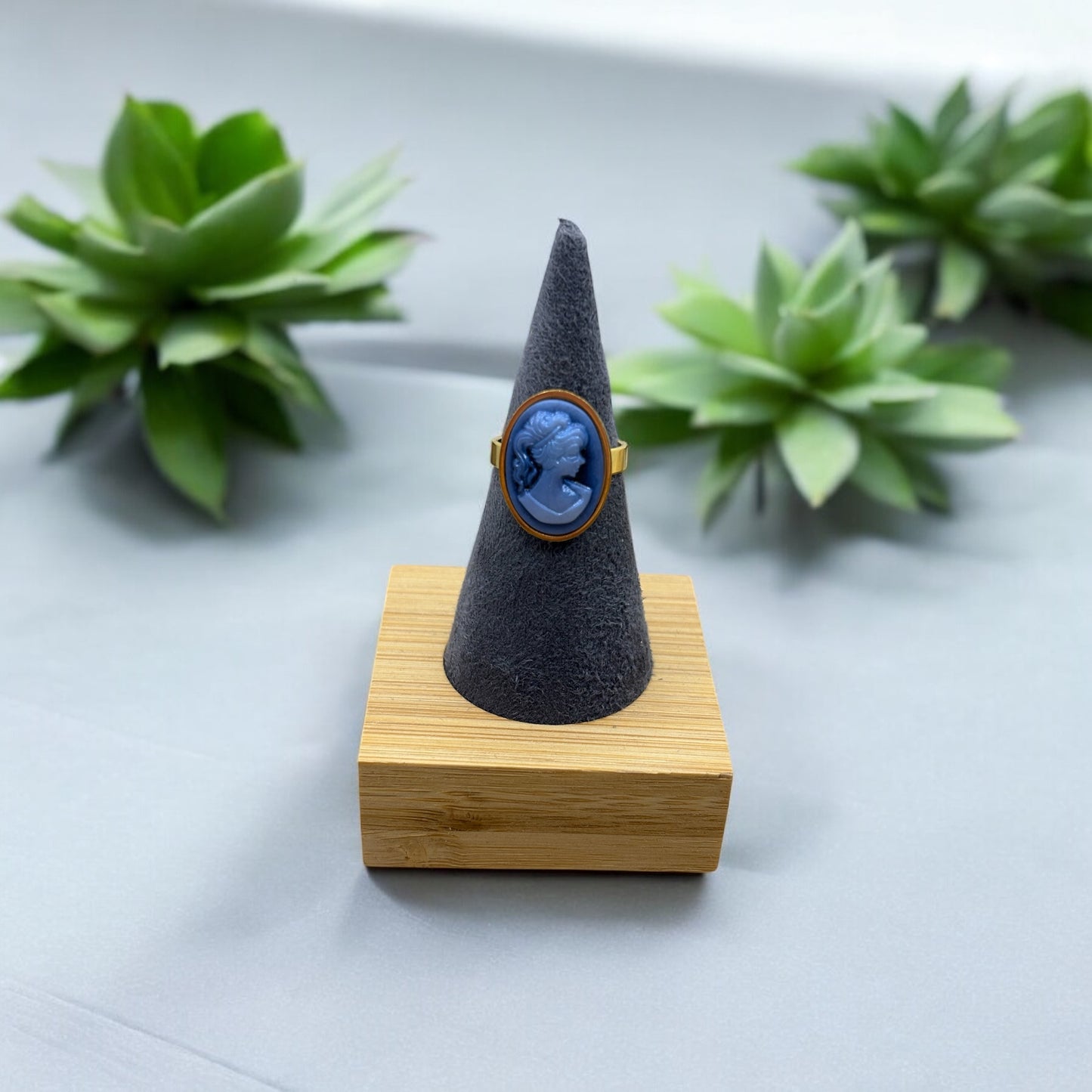 Bague Camé de Couleur Noir, Rose ou Bleu Réglable - Acier inoxydable Doré