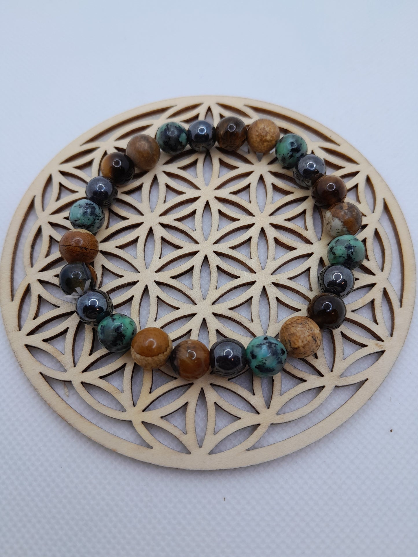 Bracelets Pierres naturelles - Granite - Hématite - Oeil de Tigre - Bois pétrifié 8 mm