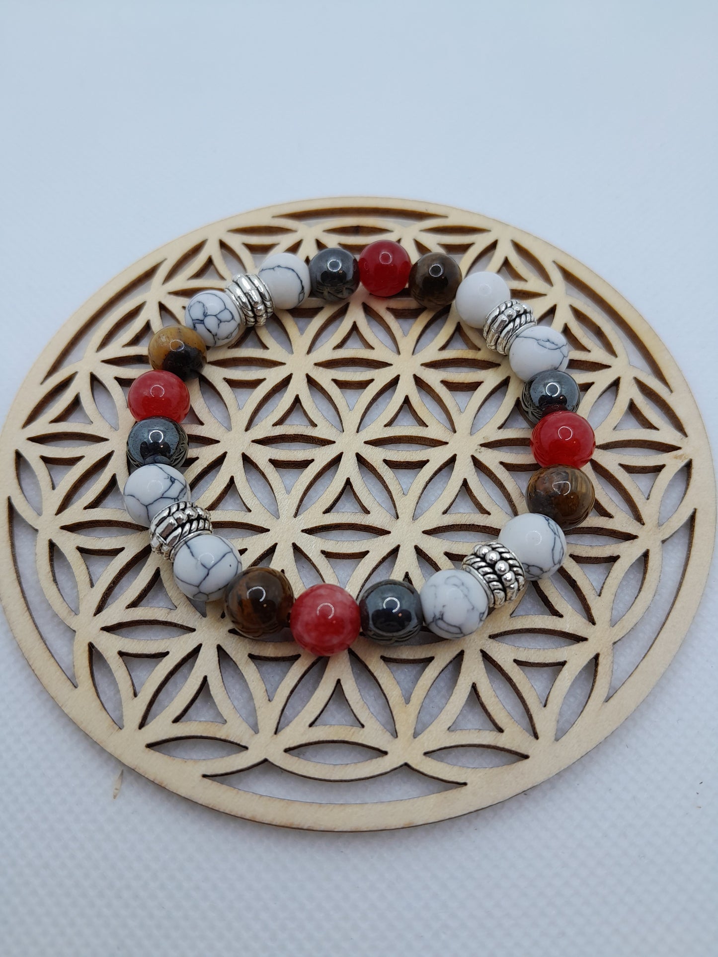 Bracelets Pierres - Oeil de tigre/Hématite/Howlite/Agate rouge 8 mm