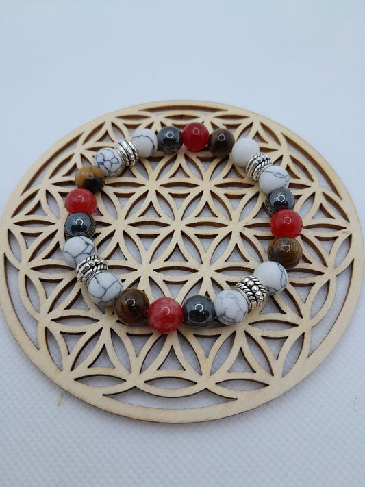 Bracelets Pierres - Oeil de tigre/Hématite/Howlite/Agate rouge 8 mm