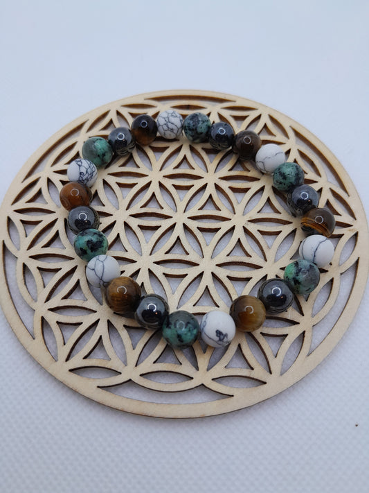 Bracelet en pierre naturelle - Oeil de Tigre/Turquoise Afrique/Howlite/Hématite