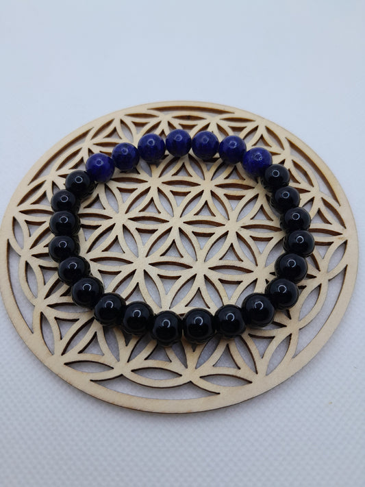 Bracelet en pierre naturelle - Lapis lazuli / Onyx  (8 mm)