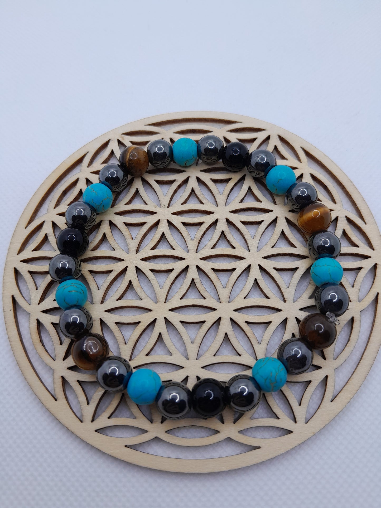 Bracelet en pierre naturelle - Oeil de Tigre/Hématite/Onyx/Turquoise (8 mm)