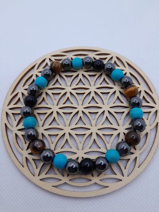 Bracelet en pierre naturelle - Oeil de Tigre/Hématite/Onyx/Turquoise (8 mm)