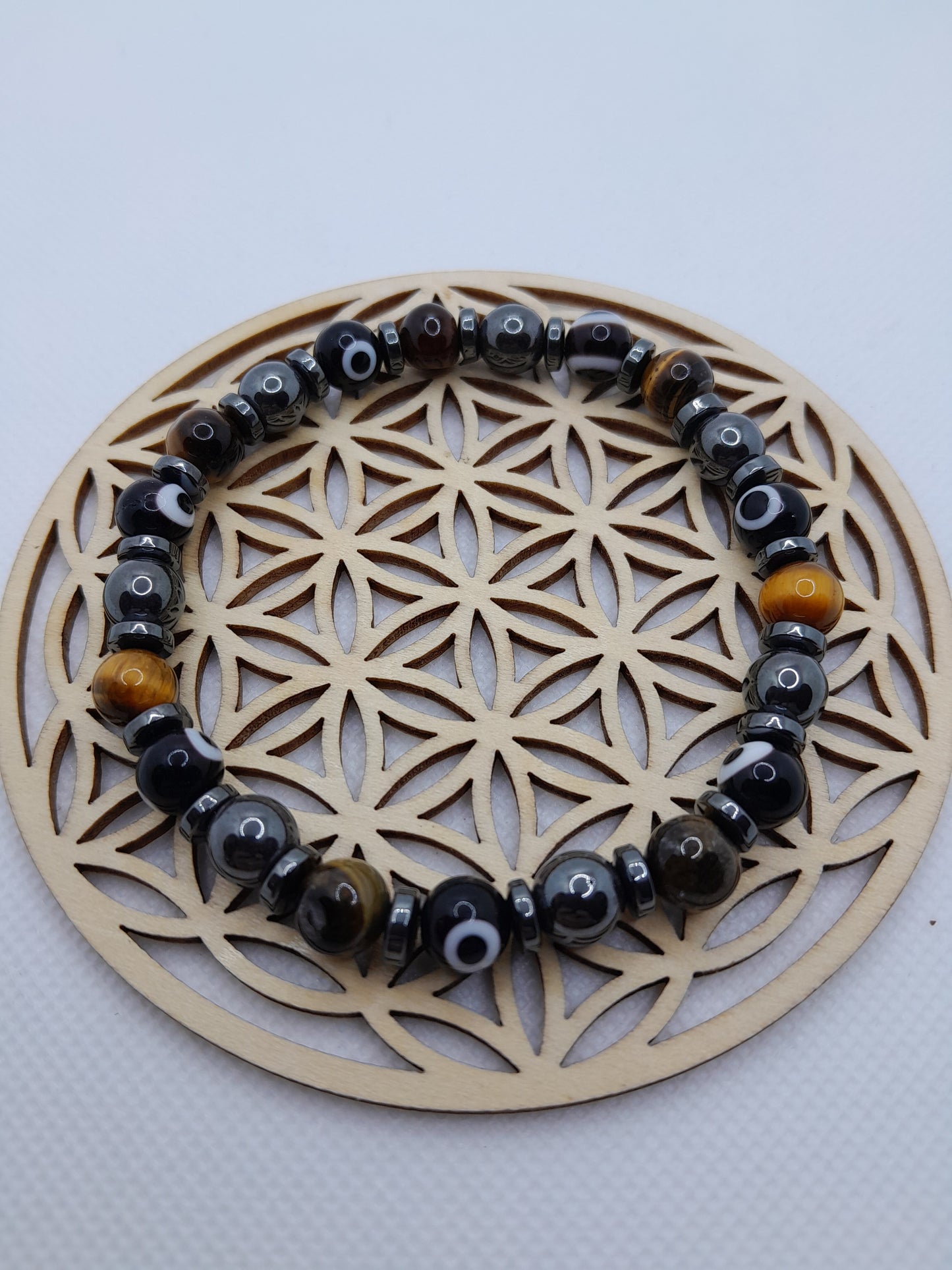 Bracelet en pierre naturelle - Double Protection - Oeil de Tigre / Hématite - 8 mm