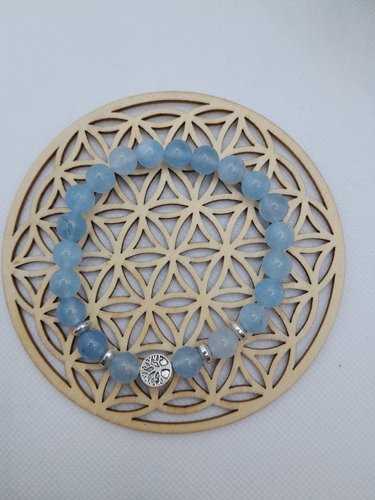 Bracelet en pierre naturelle - Aigue Marine / Arbre de Vie
