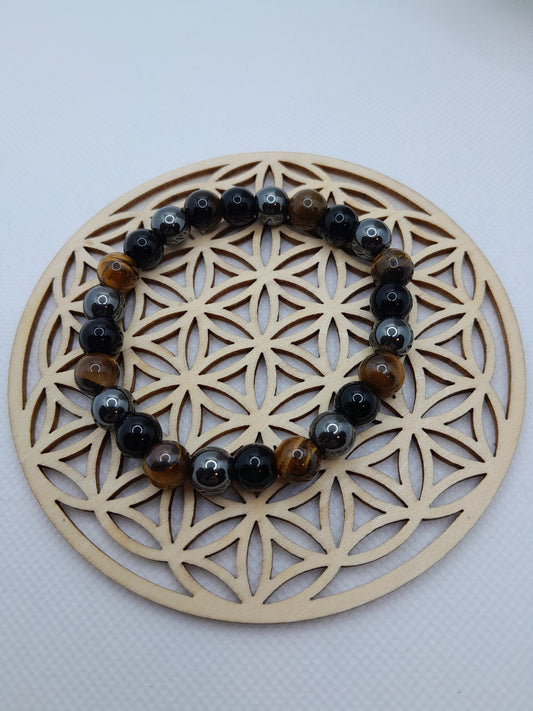 Bracelet en Pierre Naturelle - Oeil de Tigre / Hématite / Onyx