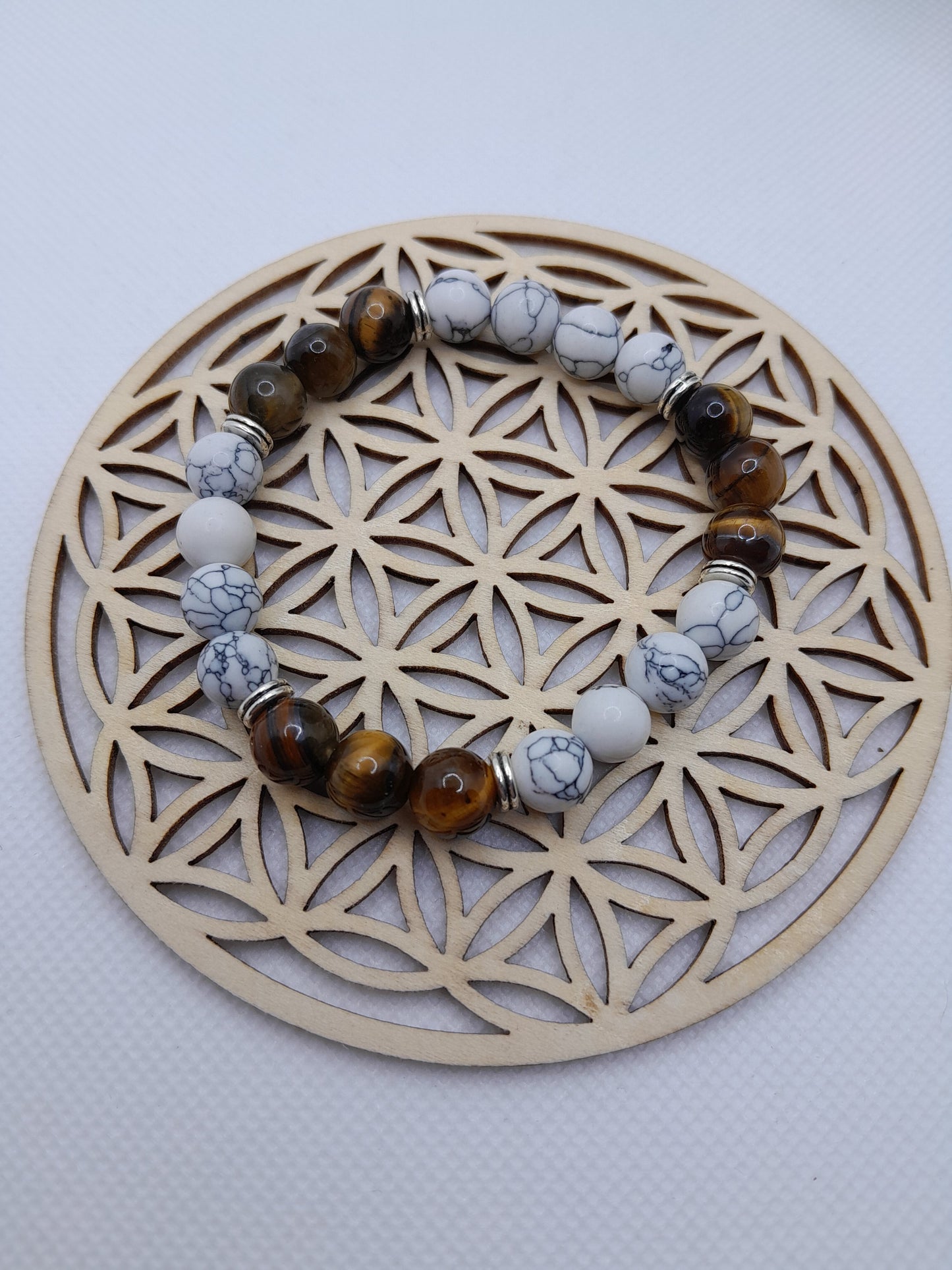 Bracelet en Pierre Naturelle - Oeil de Tigre / Howlite